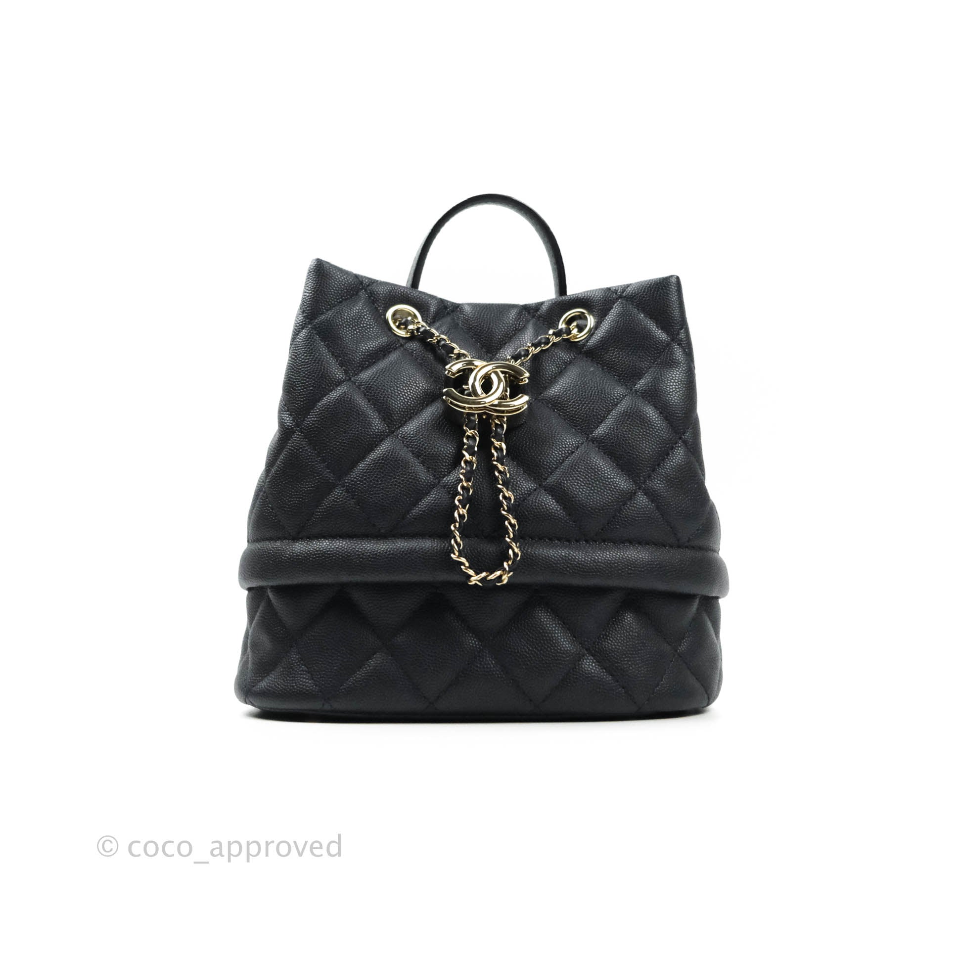 Chanel Caviar Quilted Rolled Up Bucket Drawstring Bag Navy Gold Hardware - Luxury Crossbody Bag for Women, Perfect for Travel, Shopping & Evening Events