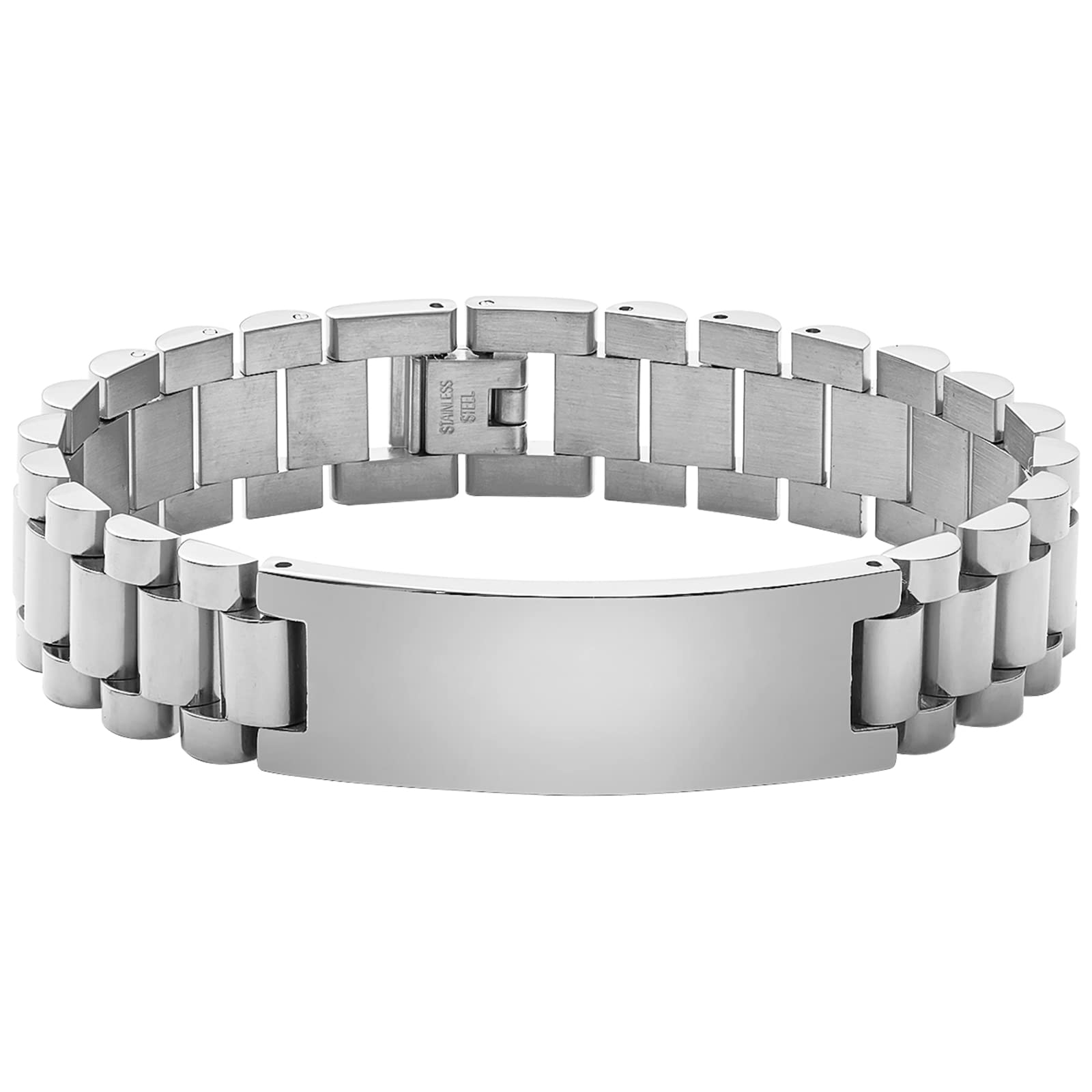 Luxury Personalized Stainless Steel ID Bracelet for Men - Engraved Link Wristband with Adjustable Fit - Perfect Gift for Husband, Dad, Boyfriend, Son - Christmas, Anniversary, Birthday Jewelry Present - Great for Date Nights, Special Occasions & Everyday Wear