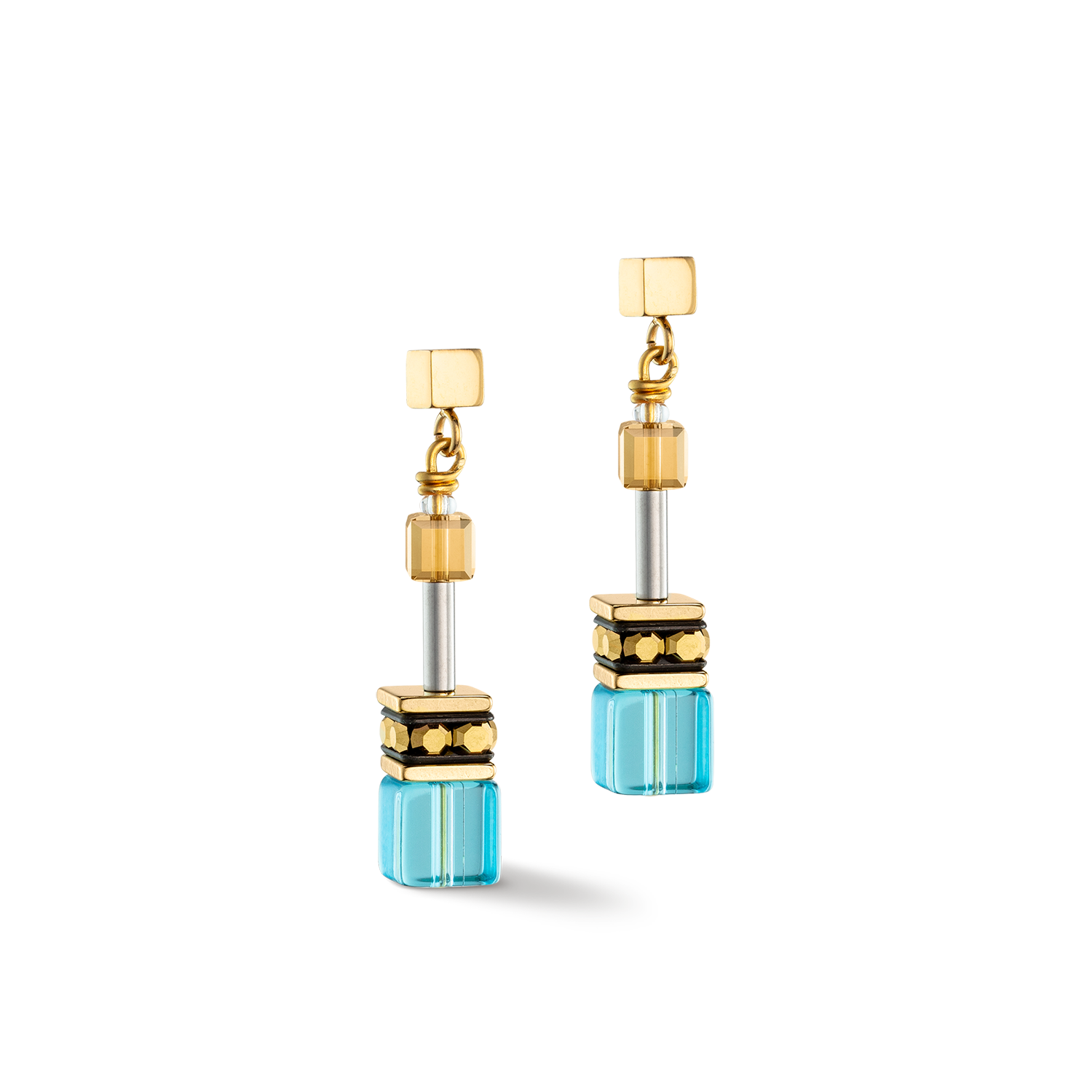 GeoCUBE® Iconic Gold Turquoise Earrings for Women – Elegant Dangle Hoop Earrings for Party, Wedding & Everyday Wear