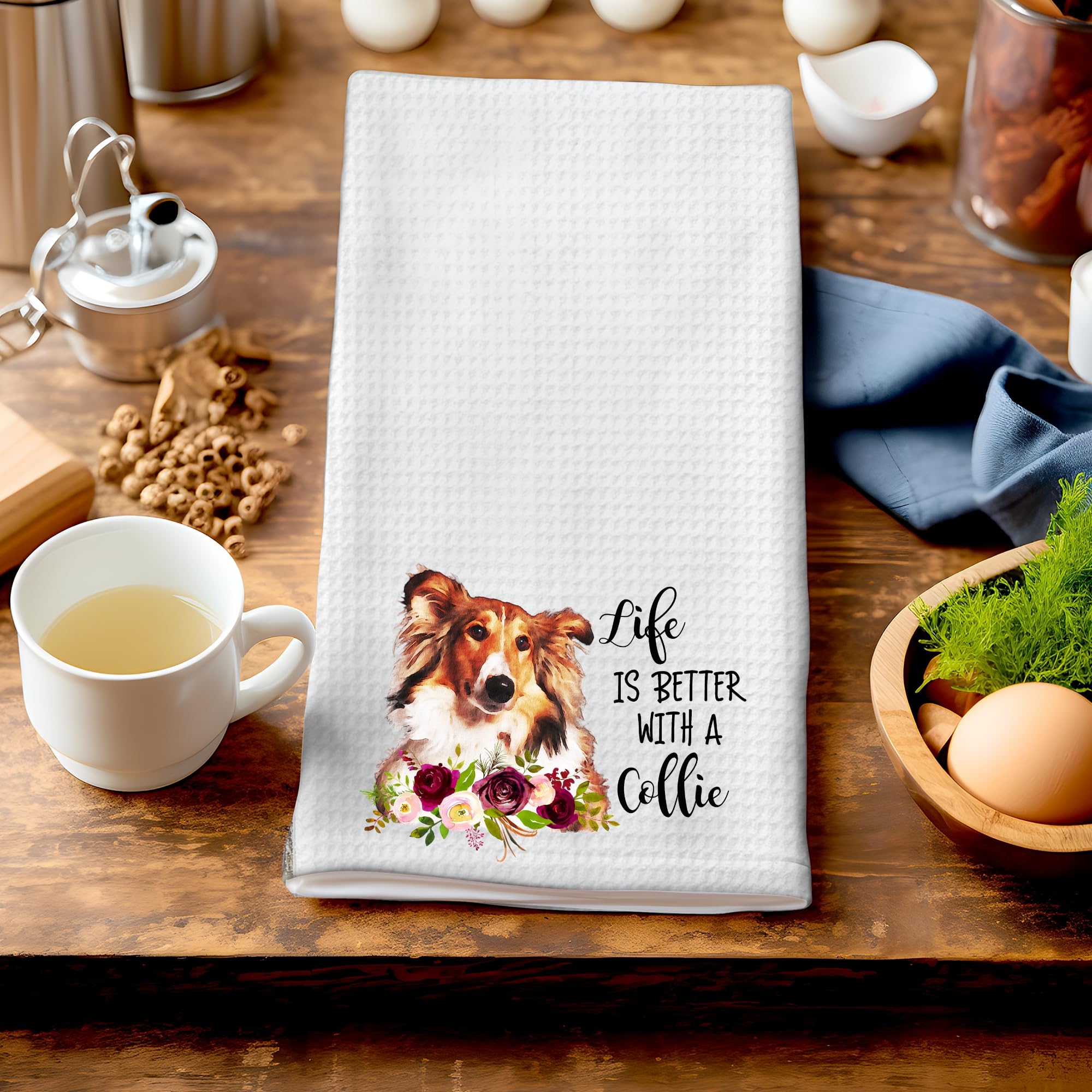 Premium Collie Waffle Microfiber Kitchen Towels - Absorbent & Quick-Drying Dog Themed Tea Towels for Animal Lovers - Perfect for Cooking, Baking & Home Decor Gifts