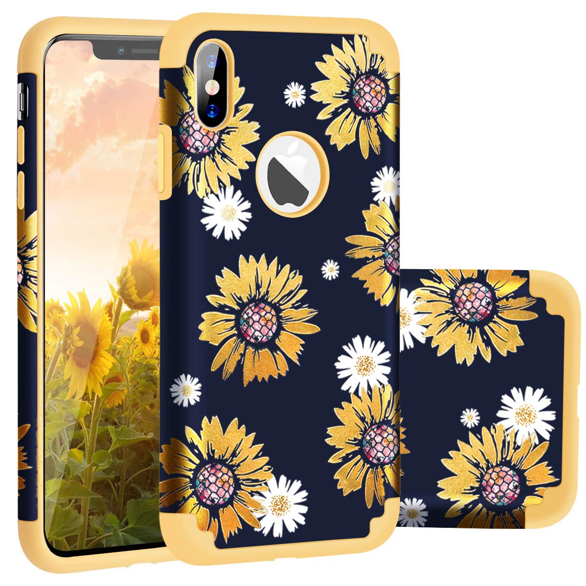 Floral Sunflower iPhone Xs Max Case - Slim Hard PC & Soft Silicone Hybrid 2-in-1 Shockproof Bumper Cover with Anti-Scratch Protection | Perfect for Everyday Use, Outdoor Activities, and Travel