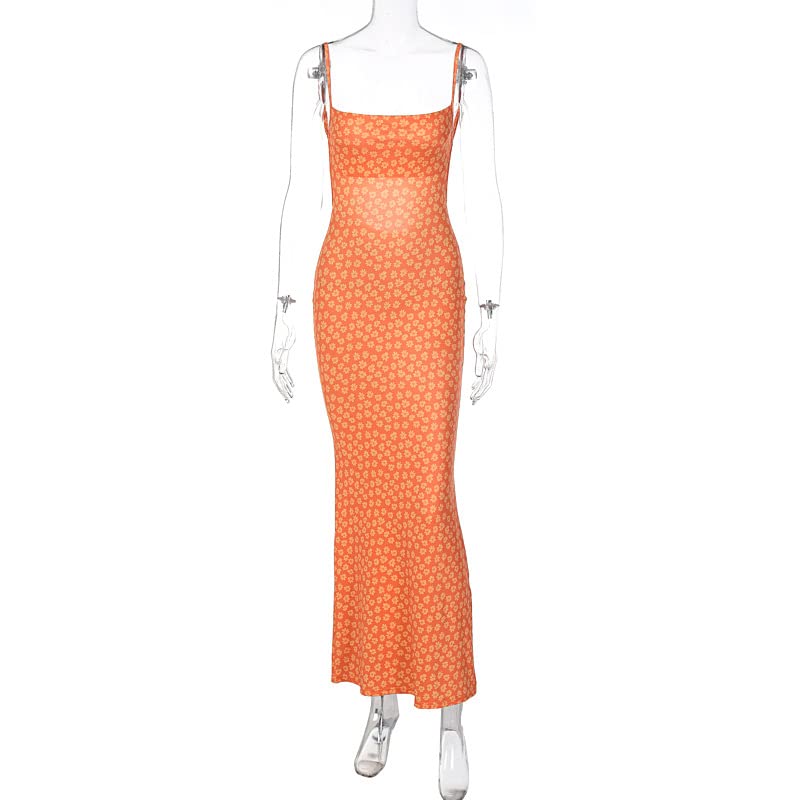 KMBANGI Women's Sexy Backless Maxi Dress - Floral Print Sleeveless Cocktail Dress with Spaghetti Straps, Bodycon Long Party Dress for Evening Events, Weddings & Night Out