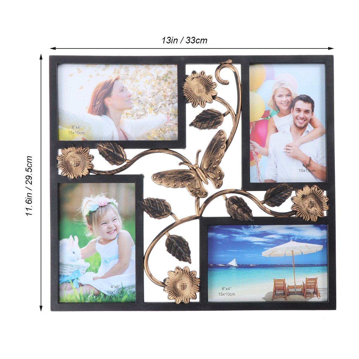 ARTIBETTER 4-Piece Family Photo Frame Set - Wooden Wall Collage Picture Frame for Home Decor, Perfect for Living Room, Bedroom & Office Display (Combination Pansies Design)