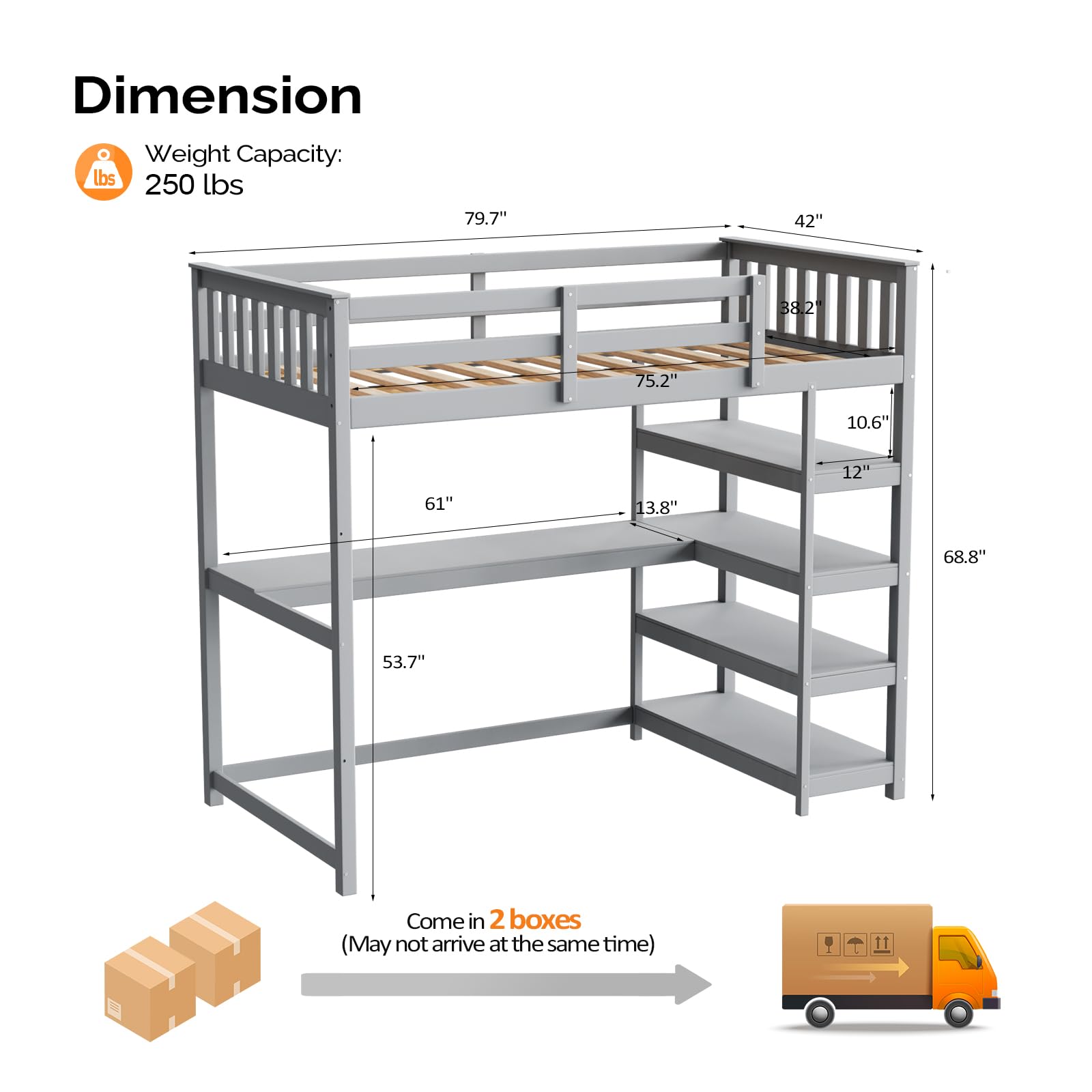 JOYMOR Twin Size Bunk Bed with Built-in Desk & 4-Layer Shelves - Space-Saving Loft Bed with Under Desk Storage & Bookcase - Sturdy Bed Frame for Kids, Teens & Adults - Perfect for Small Bedrooms, Dorms & Studio Apartments