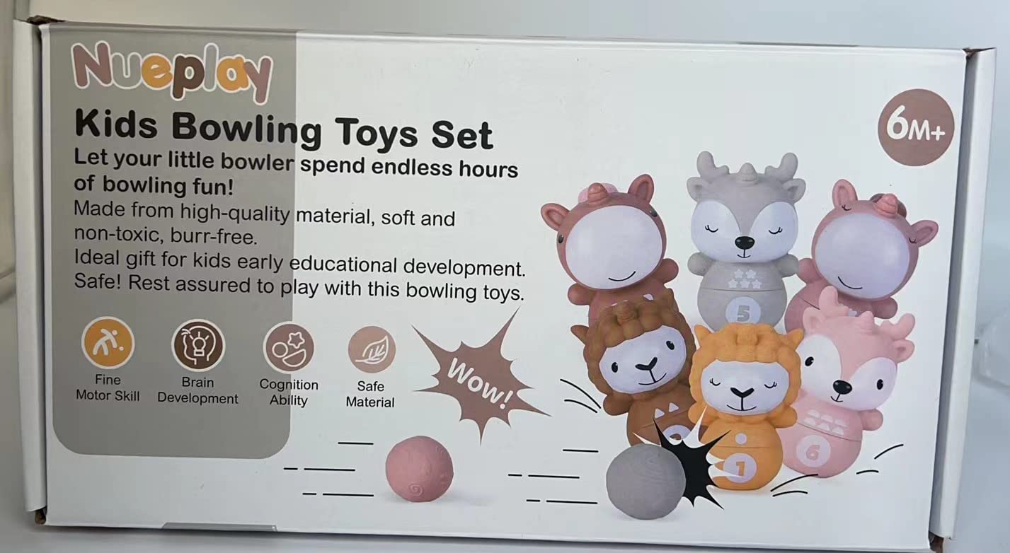Nueplay Kids Stacking & Nesting Toys Set - 6 Soft Bowling Pins & 2 Balls for Toddlers 6+ Months - Early Learning Baby Toys for Boys & Girls - Perfect for Indoor Play, Birthday Gifts & Developmental Activities