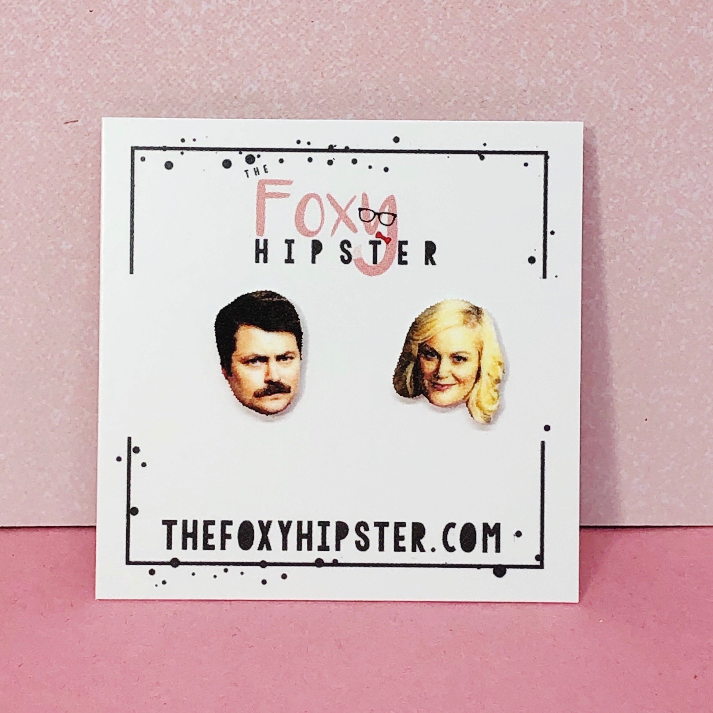 Ron Swanson and Leslie Knope Stud Earrings - Parks and Recreation TV Show Inspired Jewelry - Perfect for Fans, Cosplay & Gifts