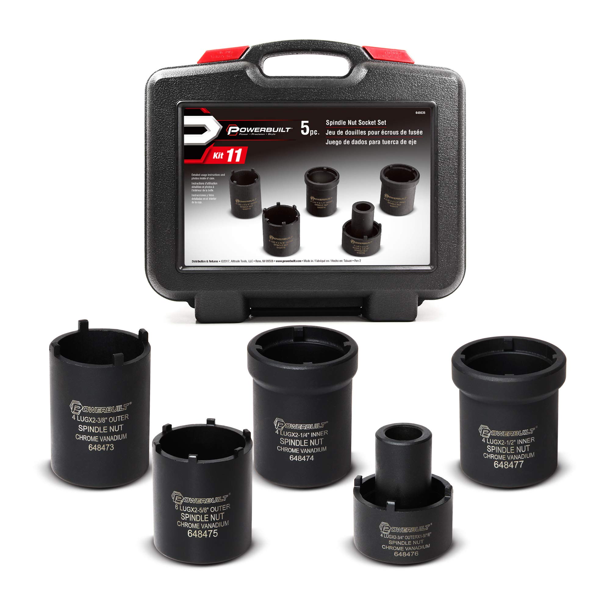 Alltrade 648636 11-Piece Spindle Nut Socket Tool Set - Professional Automotive Repair Kit for Wheel Bearings, Axles & Suspension Work