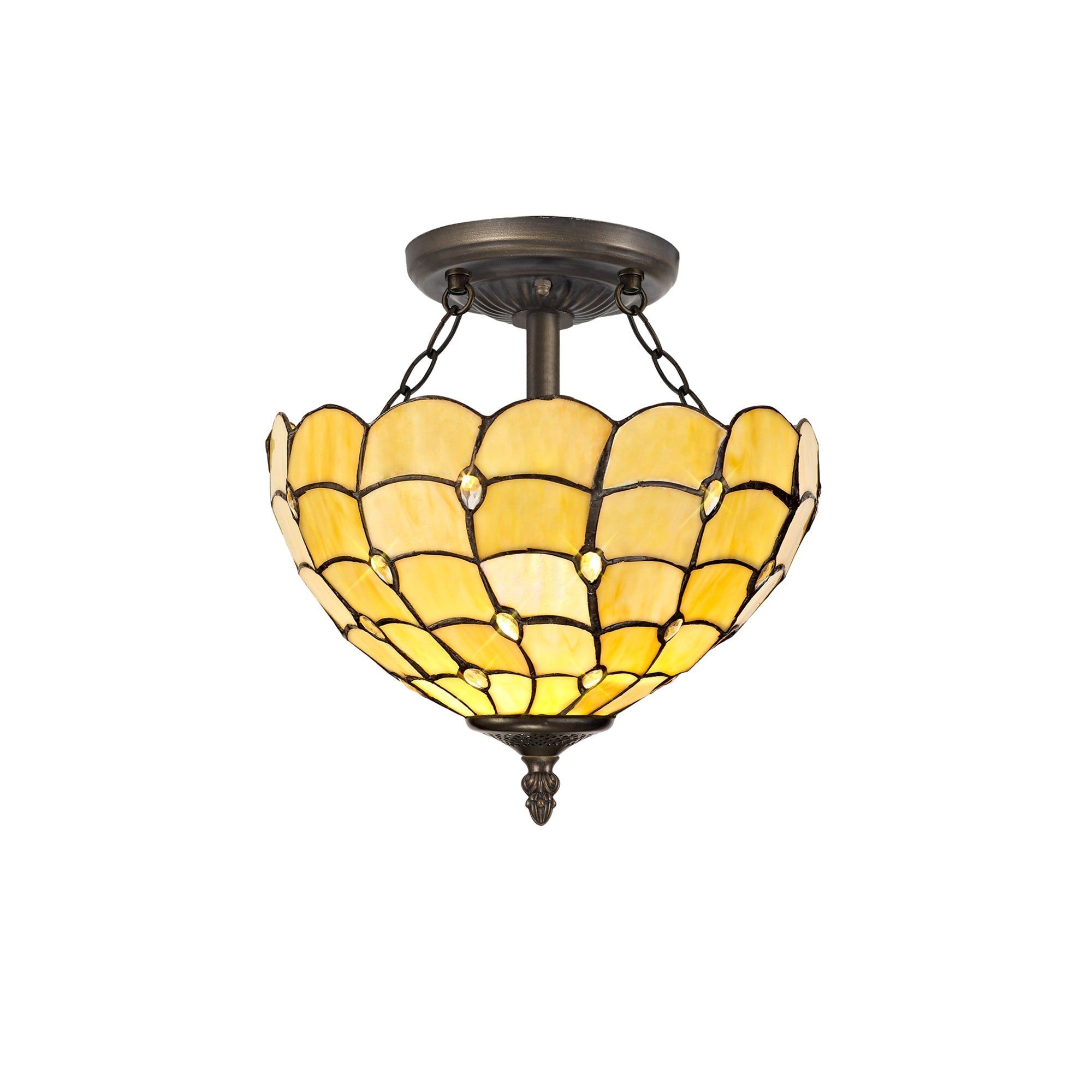 Aero 2/3 Light Semi Flush Ceiling Fixture with E27 Socket - Beige, Clear Crystal & Aged Antique Brass Finish | Perfect for Bedroom, Living Room & Dining Room Lighting