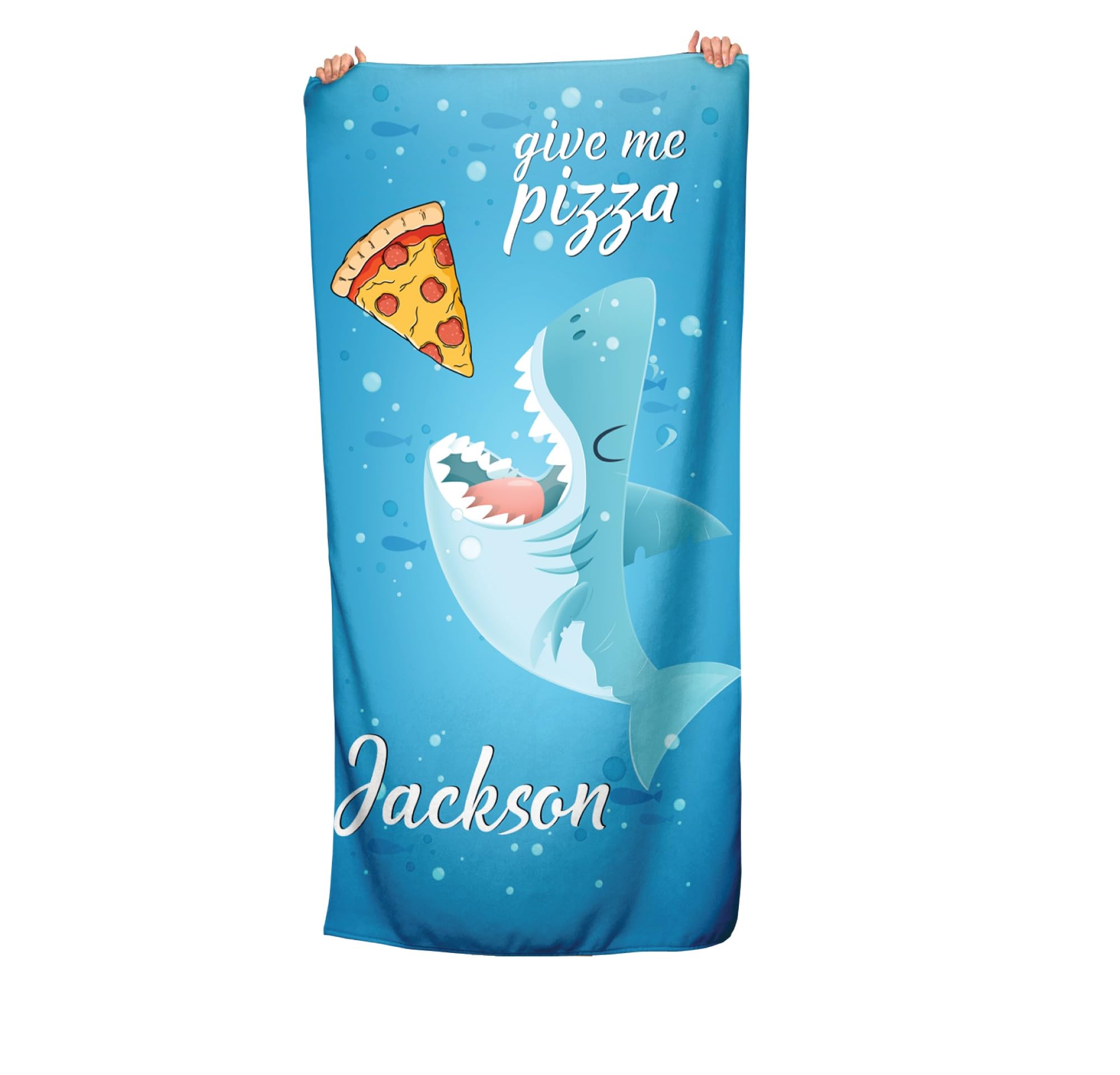 Custom Shark Beach Towel with Name - Personalized Pool & Bath Towel for Kids - Funny Shark Themed Gift for Beach, Swimming & Outdoor Activities