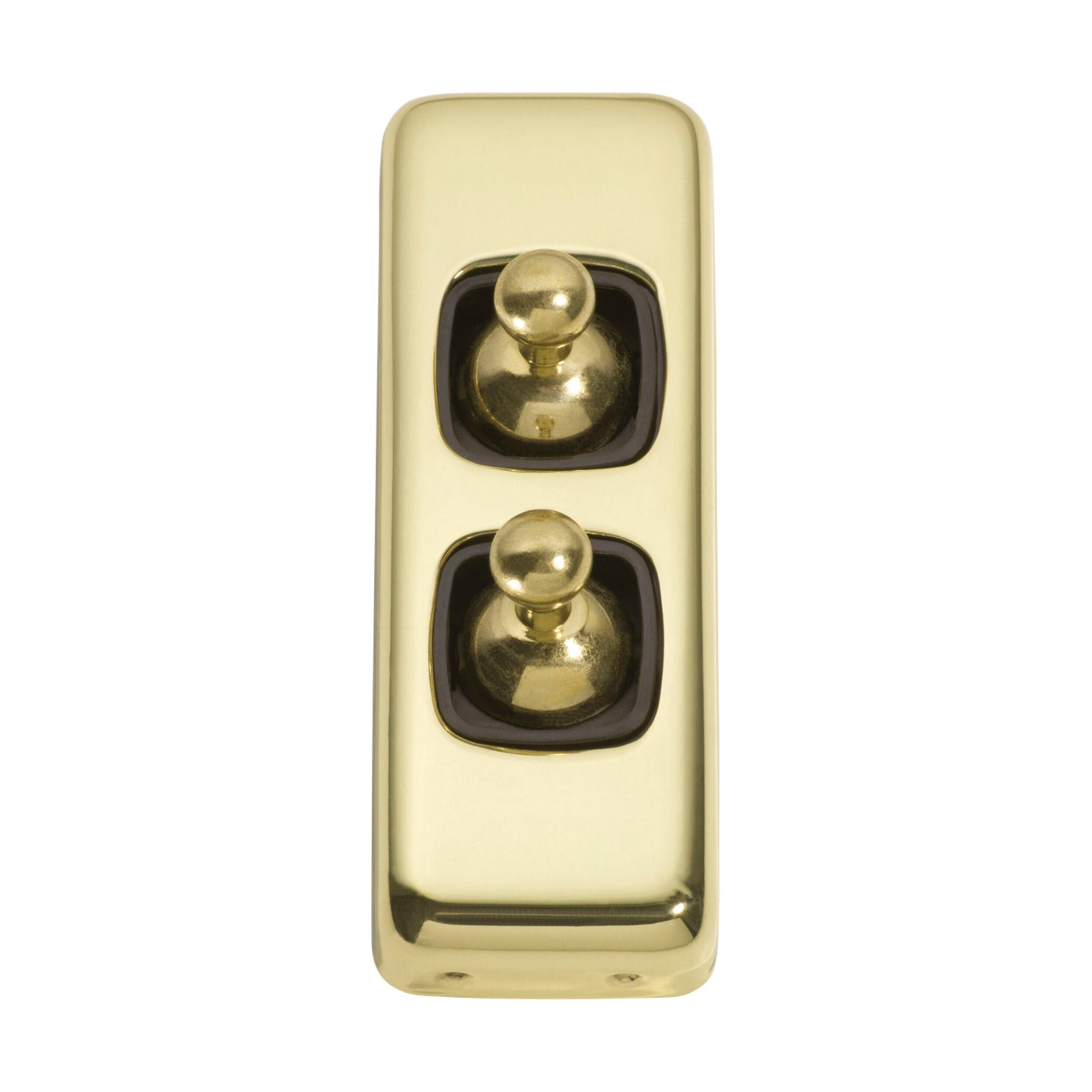 2 Gang Brown Polished Brass Toggle Switch Flat Plate - 5901 Series (82x30mm) - Perfect for Home Renovation & Commercial Lighting Control
