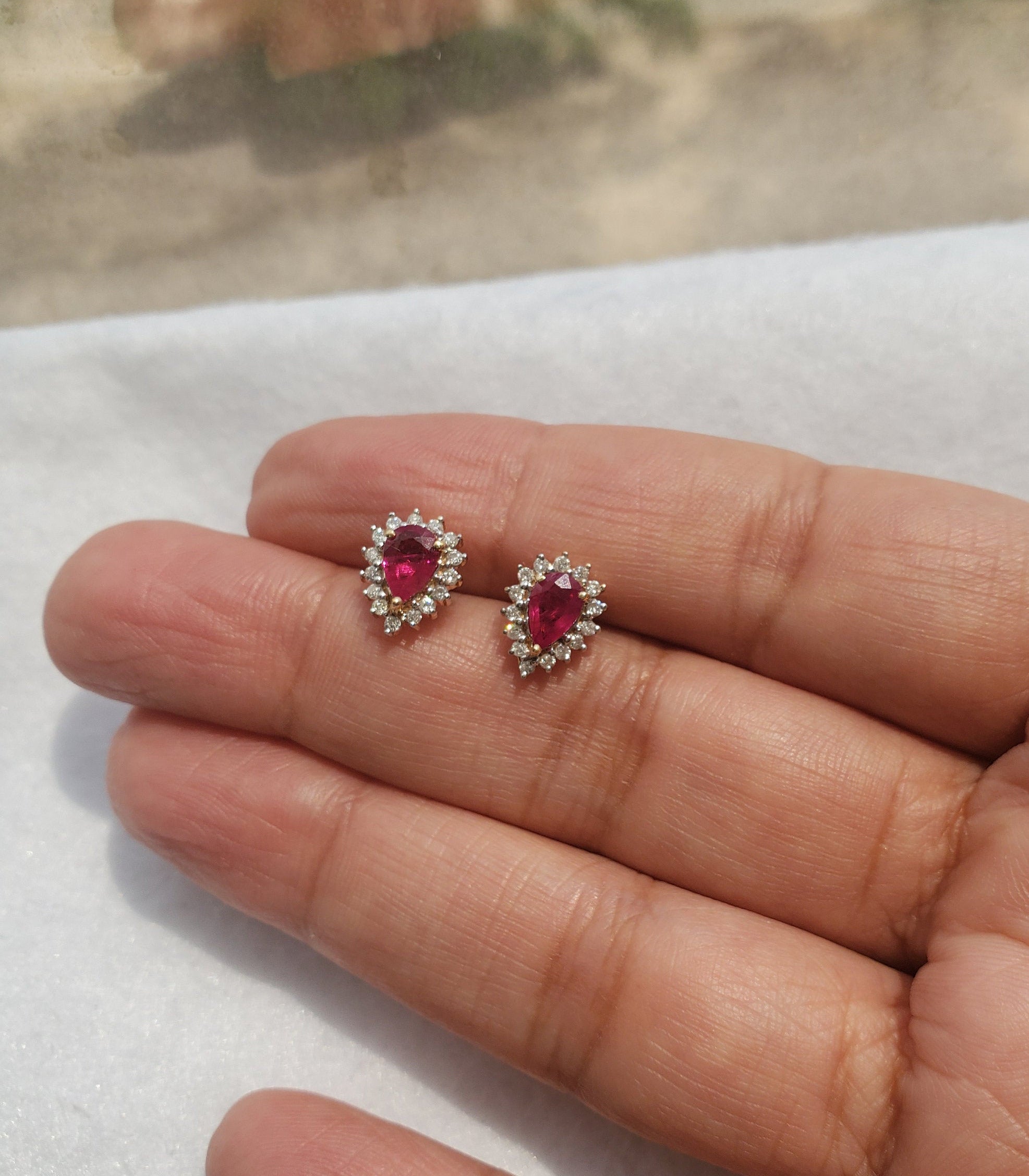 1.22cttw Teardrop Ruby Diamond Earrings in 14k Yellow Gold – Elegant Dangle Earrings for Women, Perfect for Weddings, Parties & Special Occasions