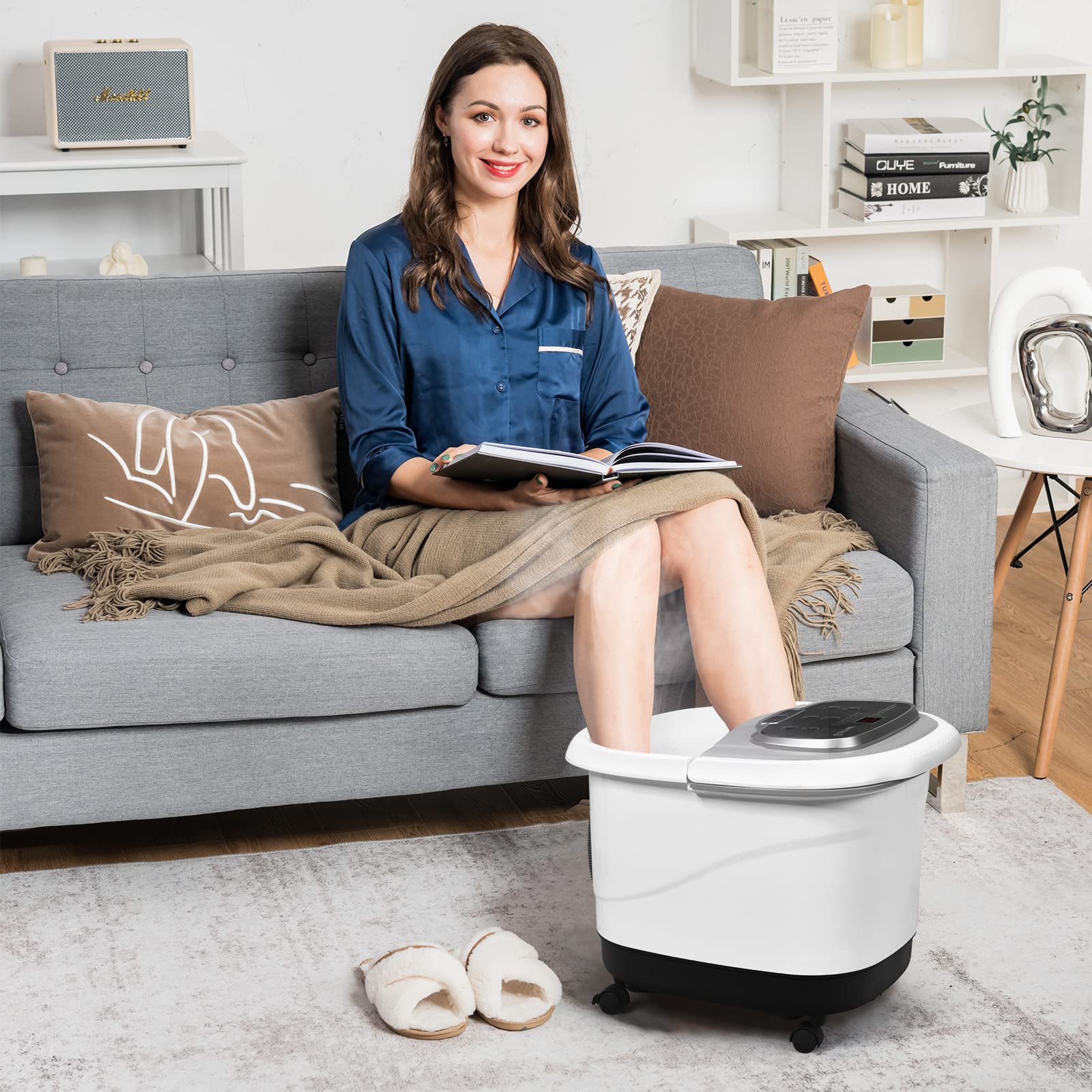 COSTWAY Electric Foot Spa Massager with Motorized Rollers, Shiatsu Massage, Heated Water, Red Light Therapy, Adjustable Temperature & Timer - Relaxing Foot Bath for Stress Relief & Circulation - Perfect for Home Spa, Post-Workout Recovery & Gift Giving (Grey)
