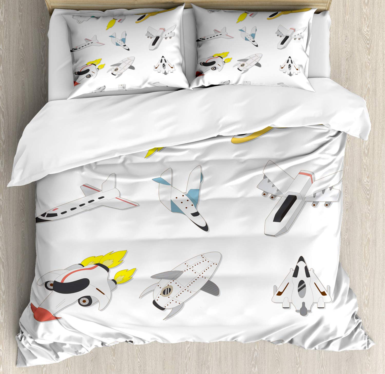 Ambesonne Cartoon Duvet Cover Set - Queen Size 3 Piece Bedding with 2 Pillow Shams | Space Travel & Astronaut Themed Abstract Design | Colorful Cosmic Decor for Kids & Teens Bedroom, Dorm Room or Gift Idea