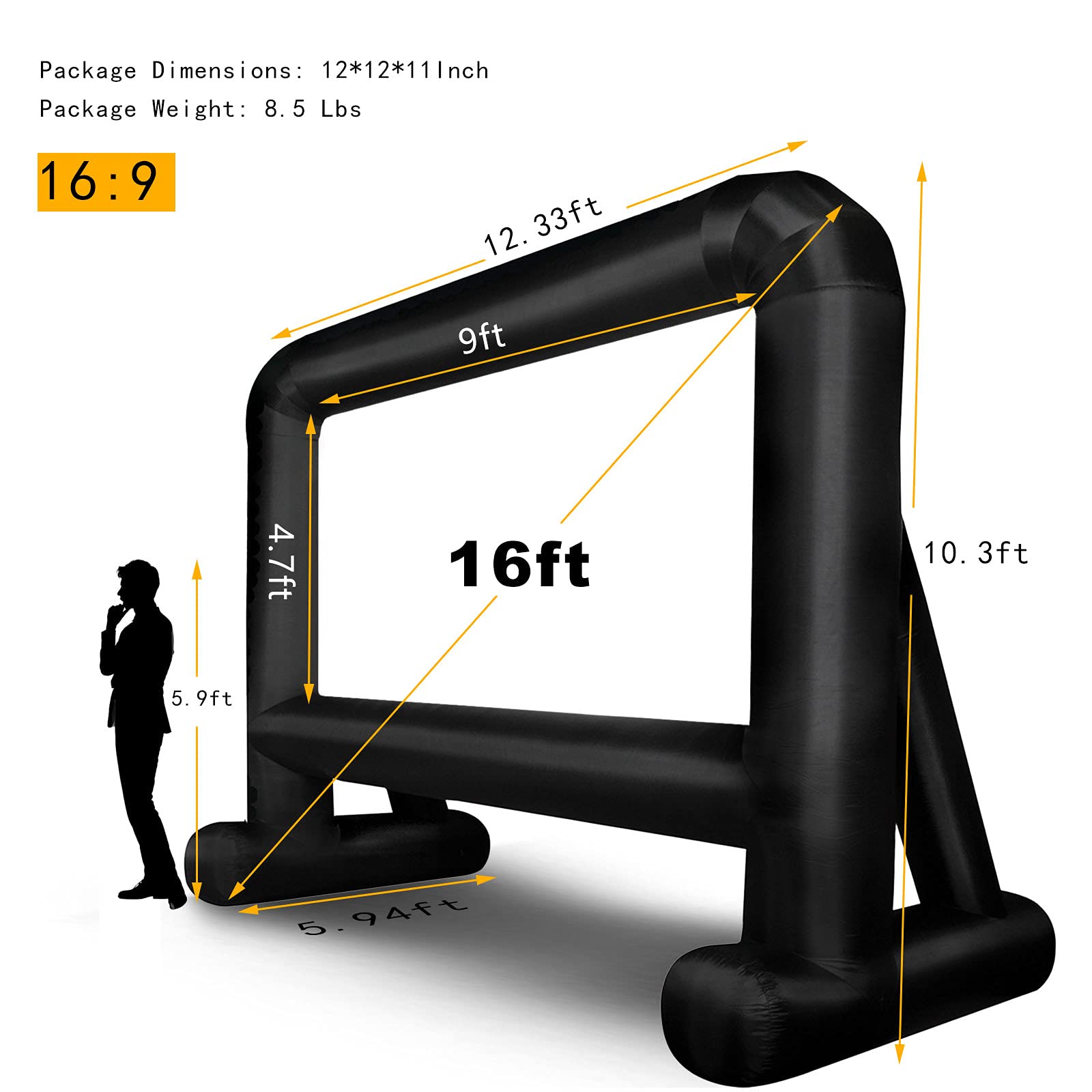 OUTTOY 16FT Inflatable Projection Screen with Quiet Fan & Storage Bag - Portable Outdoor Movie Screen for Backyard, Parties, Camping, and Events - Easy Setup & Durable Design for Home Theater & Entertainment