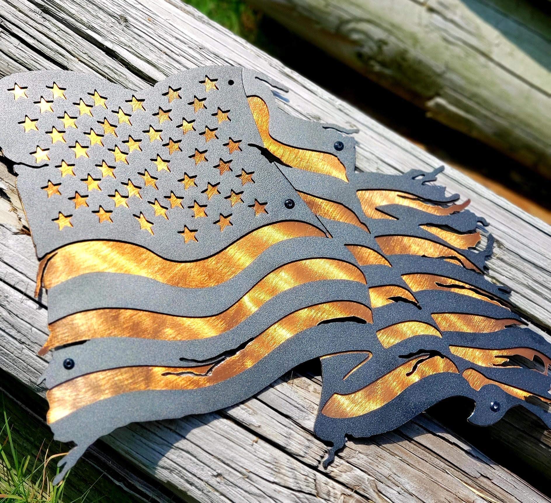 Rustic Copper & Black American Flag Metal Wall Art - 20