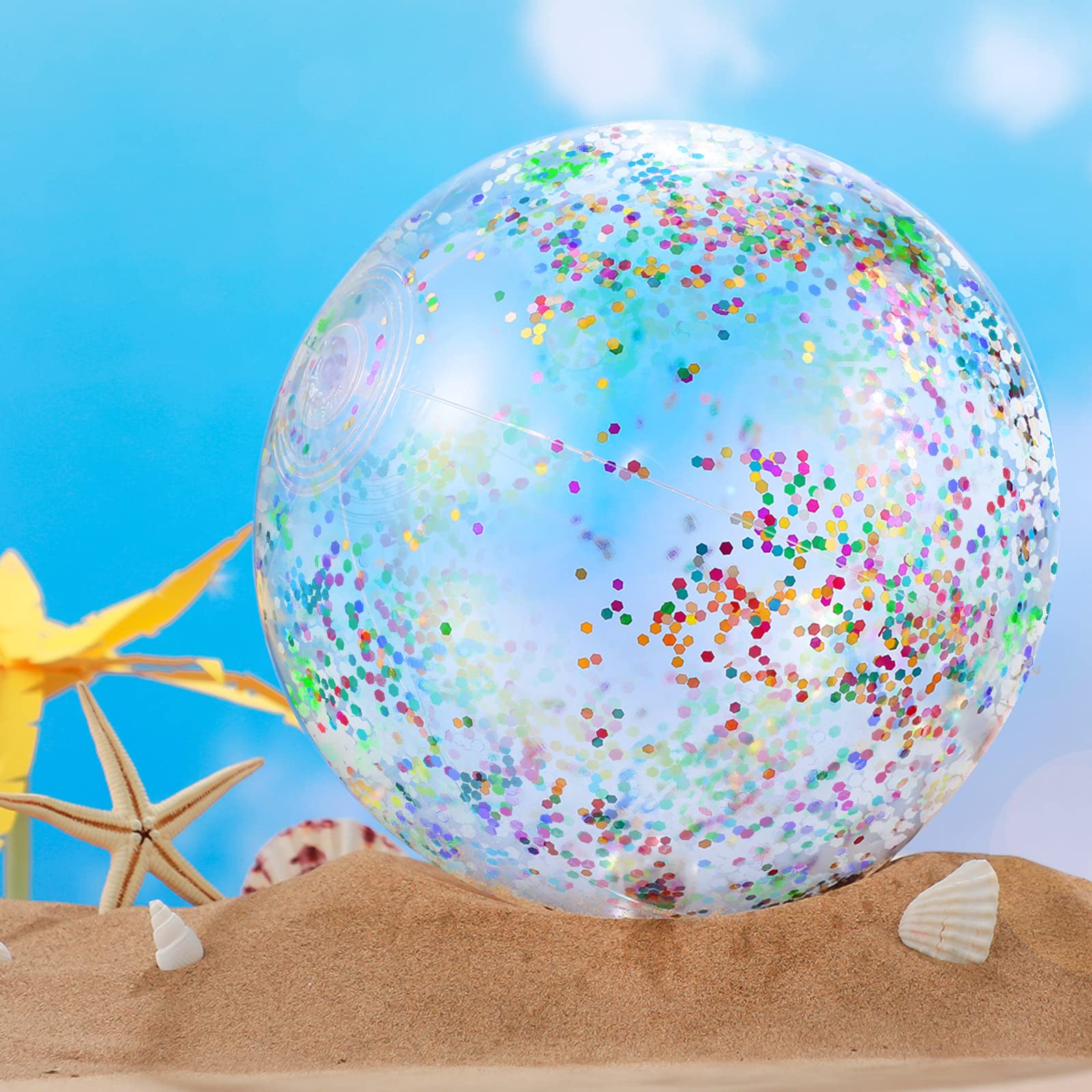 16 Pack LED Light Up Beach Balls with Confetti Glitters - 9 Inch Inflatable Glow in The Dark Pool Toys for Summer Parties, Teens & Adults - Perfect for Night Swimming, Pool Parties & Beach Events (Colorful)