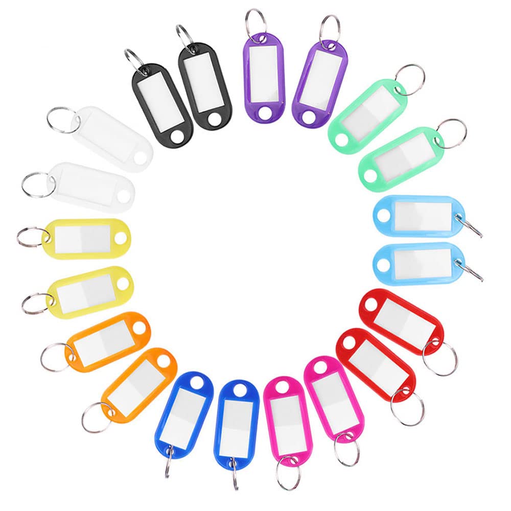 50Pcs Durable Plastic Key Label Tags with Split Ring & ID Window - 10 Color Options for Luggage, Keychains, and Organization | Perfect for Home, Office, and Travel Use