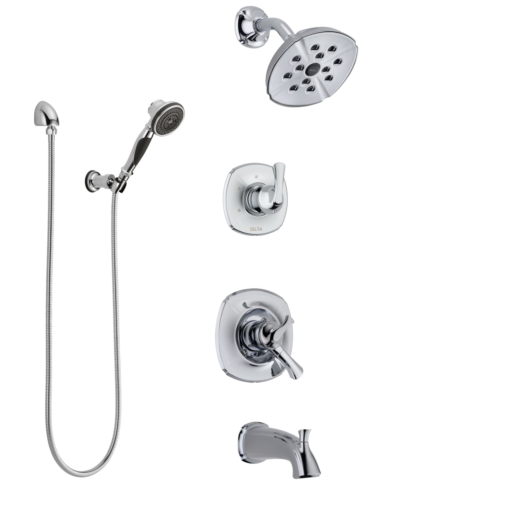 Delta Addison Chrome Finish Tub and Shower System - Dual Control Handle, 3-Setting Diverter, Showerhead & Hand Shower with Wall Bracket (Model SS174926) - Perfect for Modern Bathroom Renovations and Spa-Like Shower Experiences