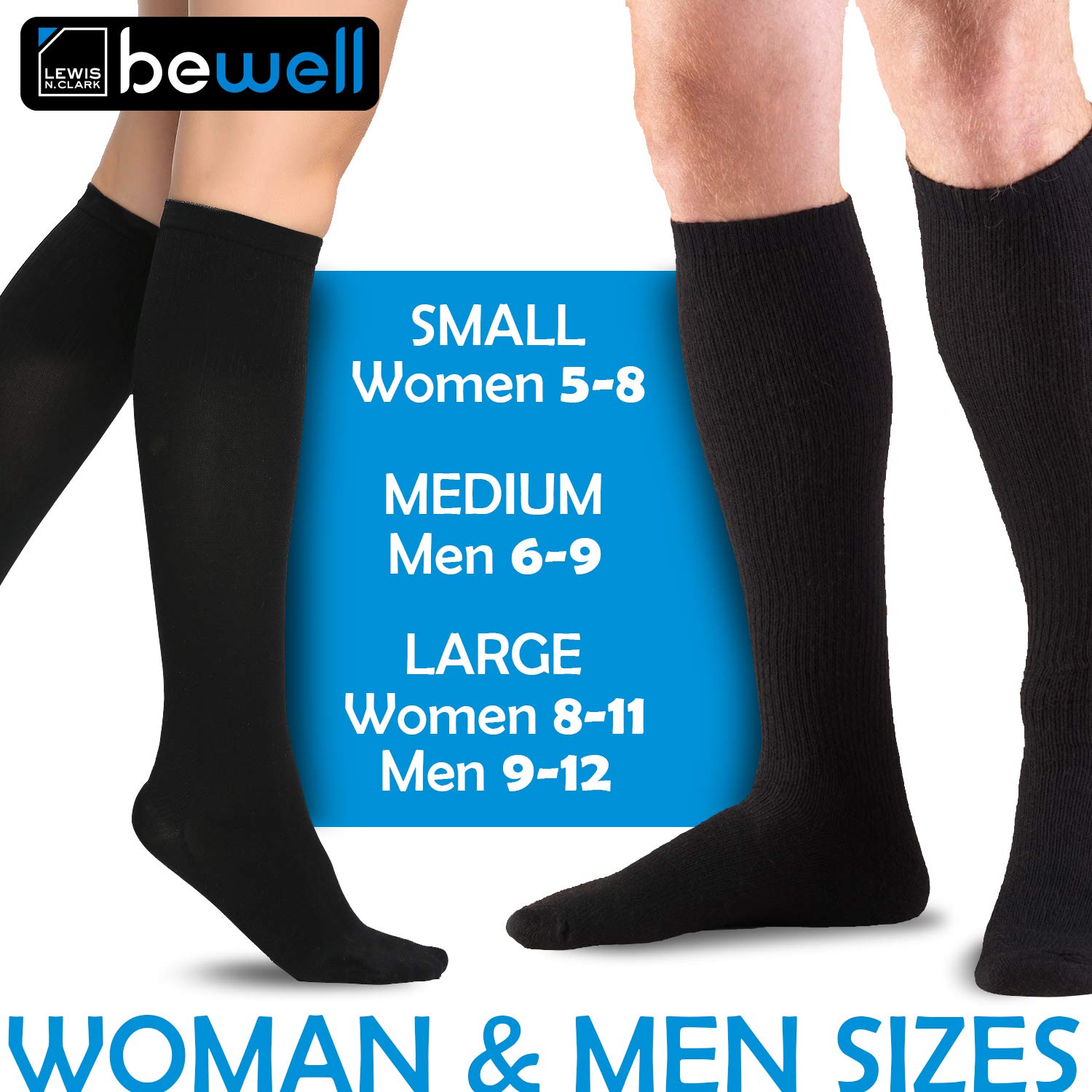 Lewis N. Clark Compression Socks for Women & Men - Medical Grade Support for Circulation, Pregnancy, Running & Travel - Black One Size - Perfect for Sports, Recovery & Long Flights