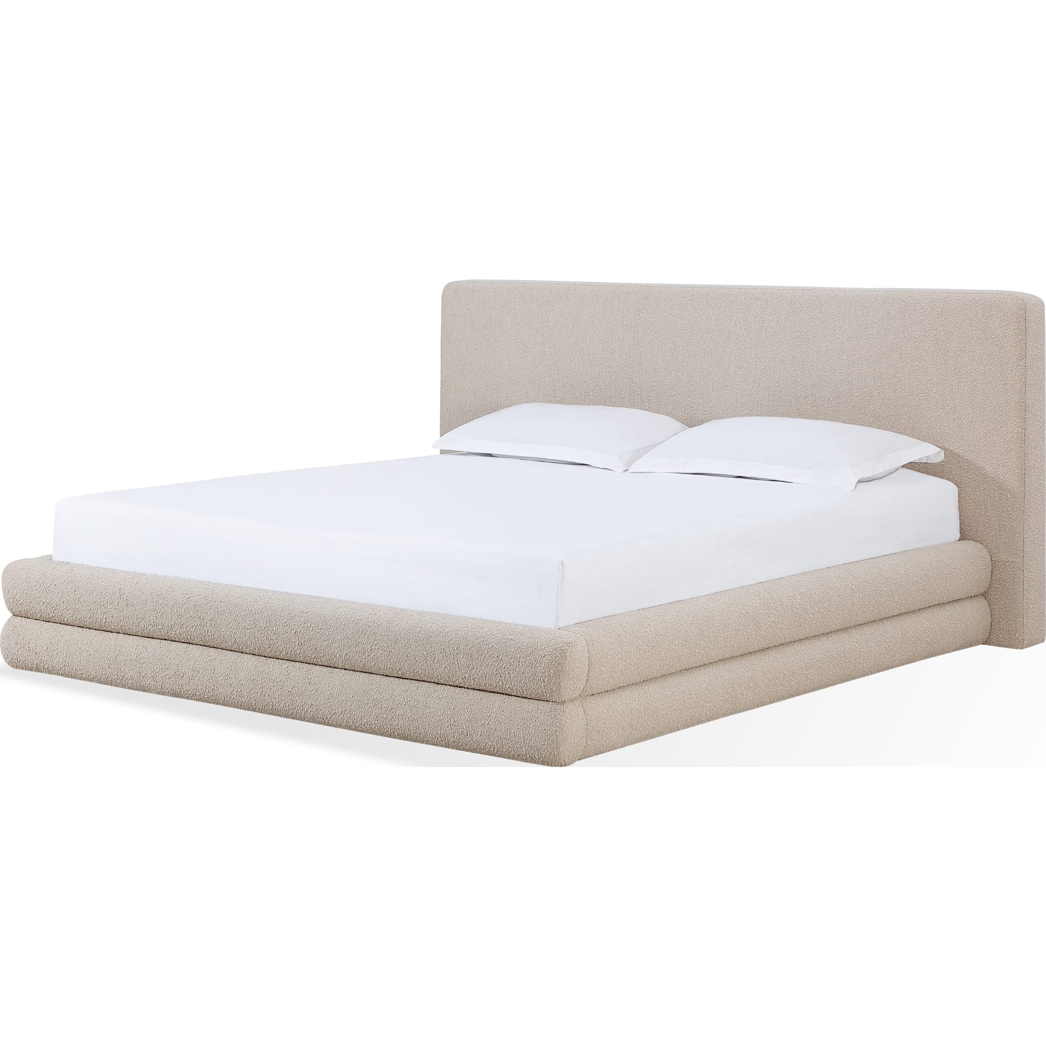 Maya Upholstered Platform Bed Frame - Brun Boucle Fabric Queen Size - Modern Bedroom Furniture for Small Spaces & Guest Rooms