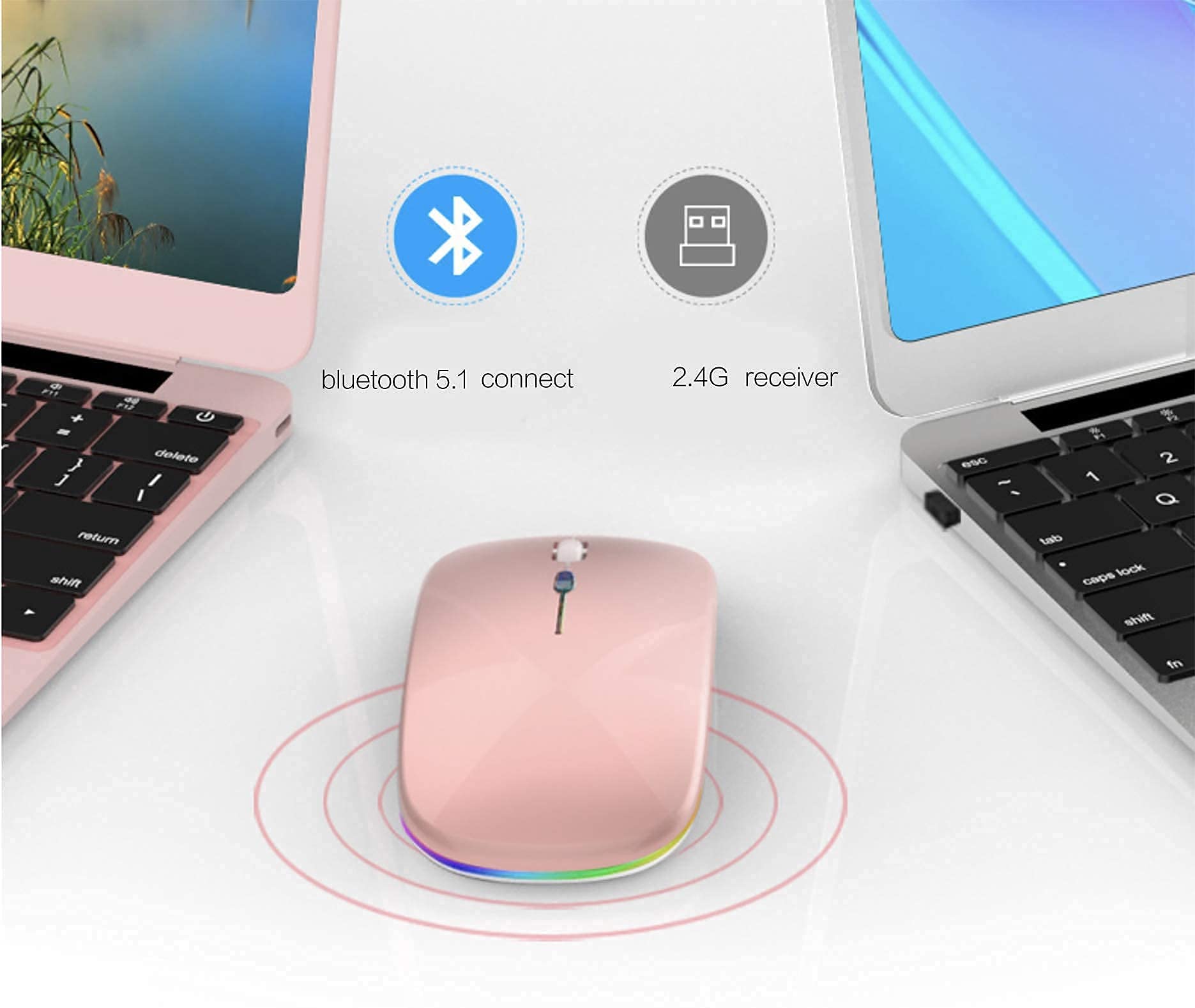 Wireless Bluetooth Mouse for Laptop, MacBook, iPad, PC - Compatible with MacBook Air/Pro, Windows, Chromebook (Jelly Pink) - Perfect for Work, Study & Travel