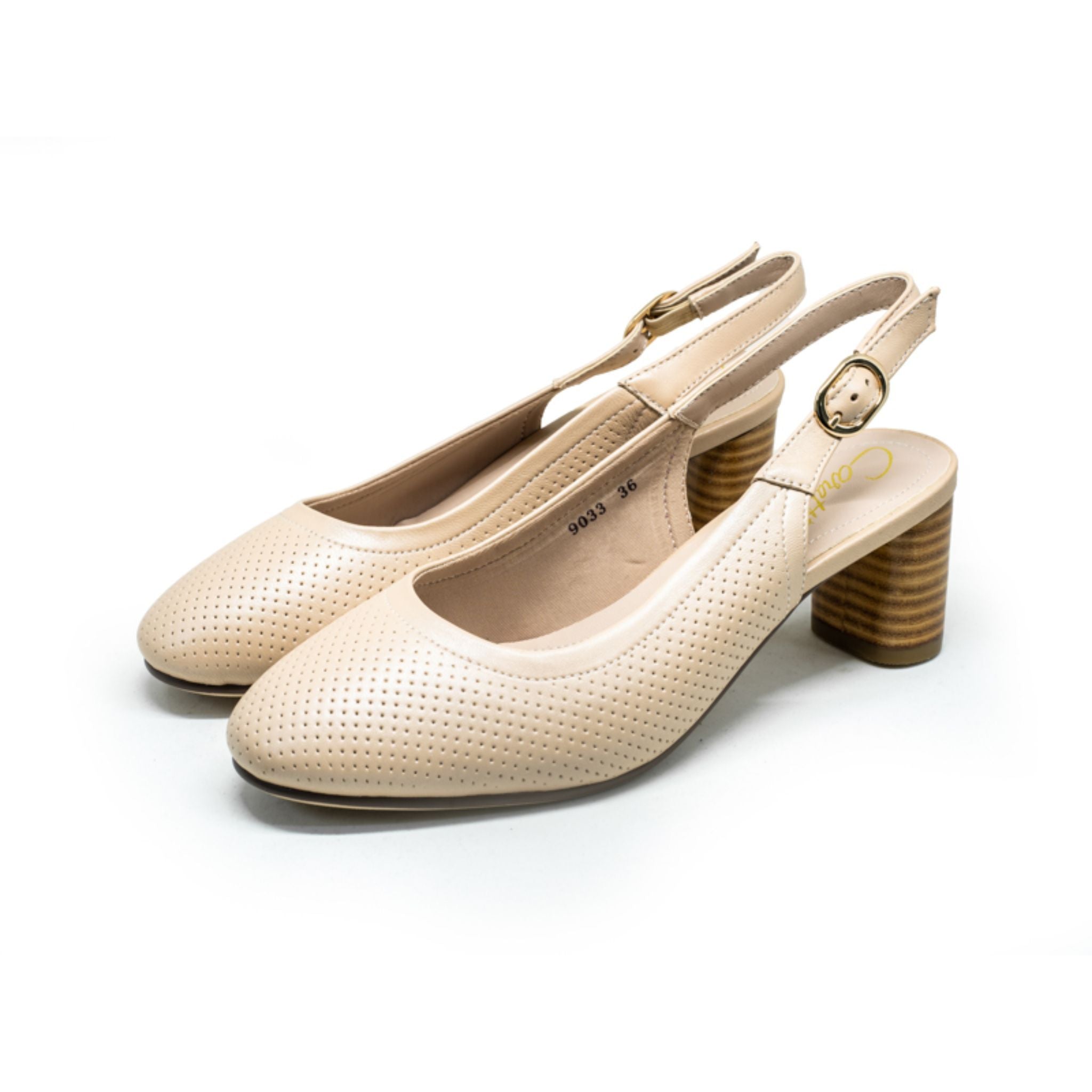 Barani Classic Leather 5cm Heeled Sandals for Women - Perforated Design Comfortable Summer Shoes 9033 Beige | Perfect for Beach, Vacation & Casual Outings
