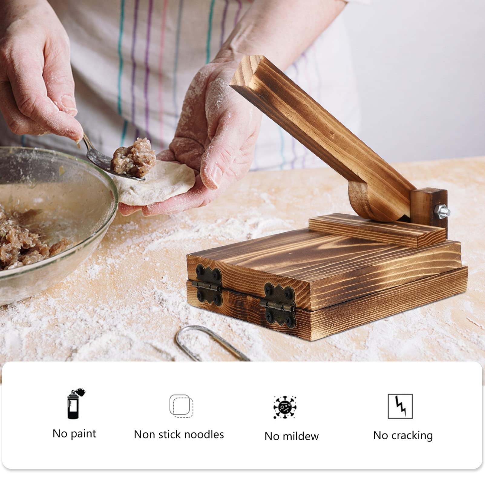 Premium Wooden Dumpling Press & Tortilla Maker - Square Dumpling Mold for Empanadas, Ravioli, Pie Crusts & Wrappers - Handcrafted Kitchen Tool for Perfect Homemade Pastry Dough (Ideal for Asian Cuisine, Mexican Dishes & Italian Cooking)