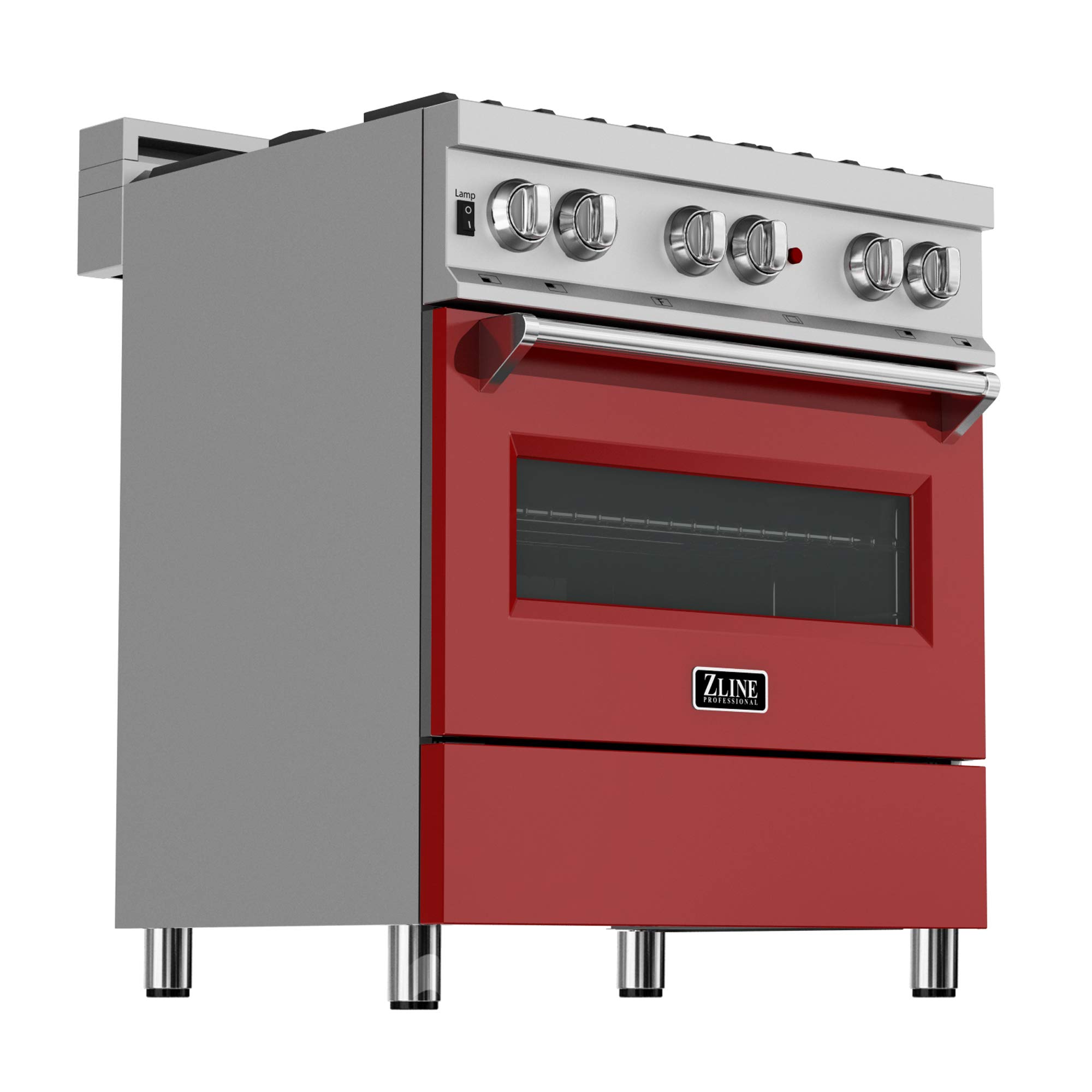 ZLINE 30 Inch 4.0 Cu Ft Dual Fuel Range - 4 Burner Gas Cooktop & Electric Convection Oven - DuraSnow Stainless Steel with Red Matte Door (RAS-RM-30) - Perfect for Modern Kitchens & Professional Cooking