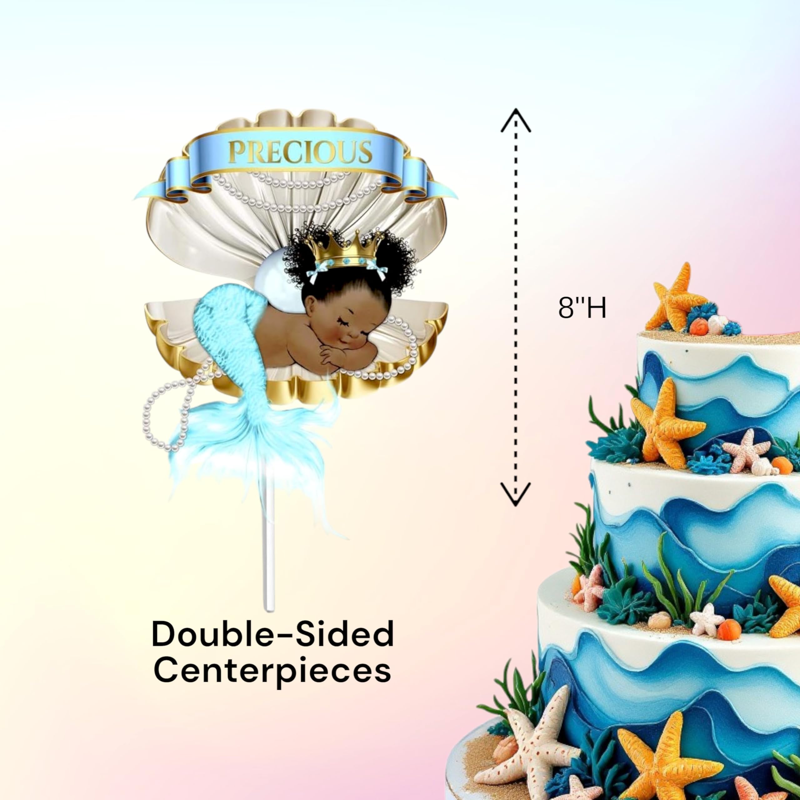 African American Mermaid Table Centerpieces - Set of 3 Little Princess Party Decorations for Birthday, Baby Shower & Girls Celebration - Perfect for Themed Parties, Home Decor and Special Events