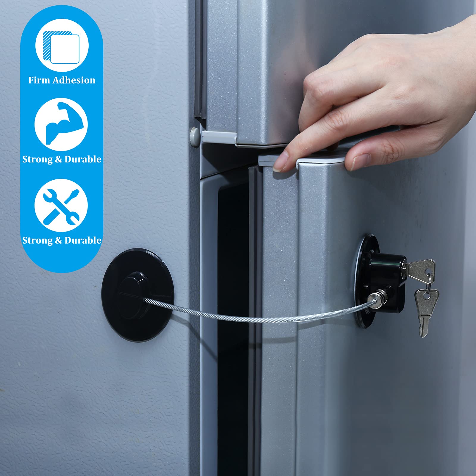 4-Piece Refrigerator Lock Set with 8 Keys - Child Safety Locks for Fridge, Freezer, Cabinets, Drawers & Toilet Seats - Durable Black Kitchen Appliance Security for Homes with Kids & Pets