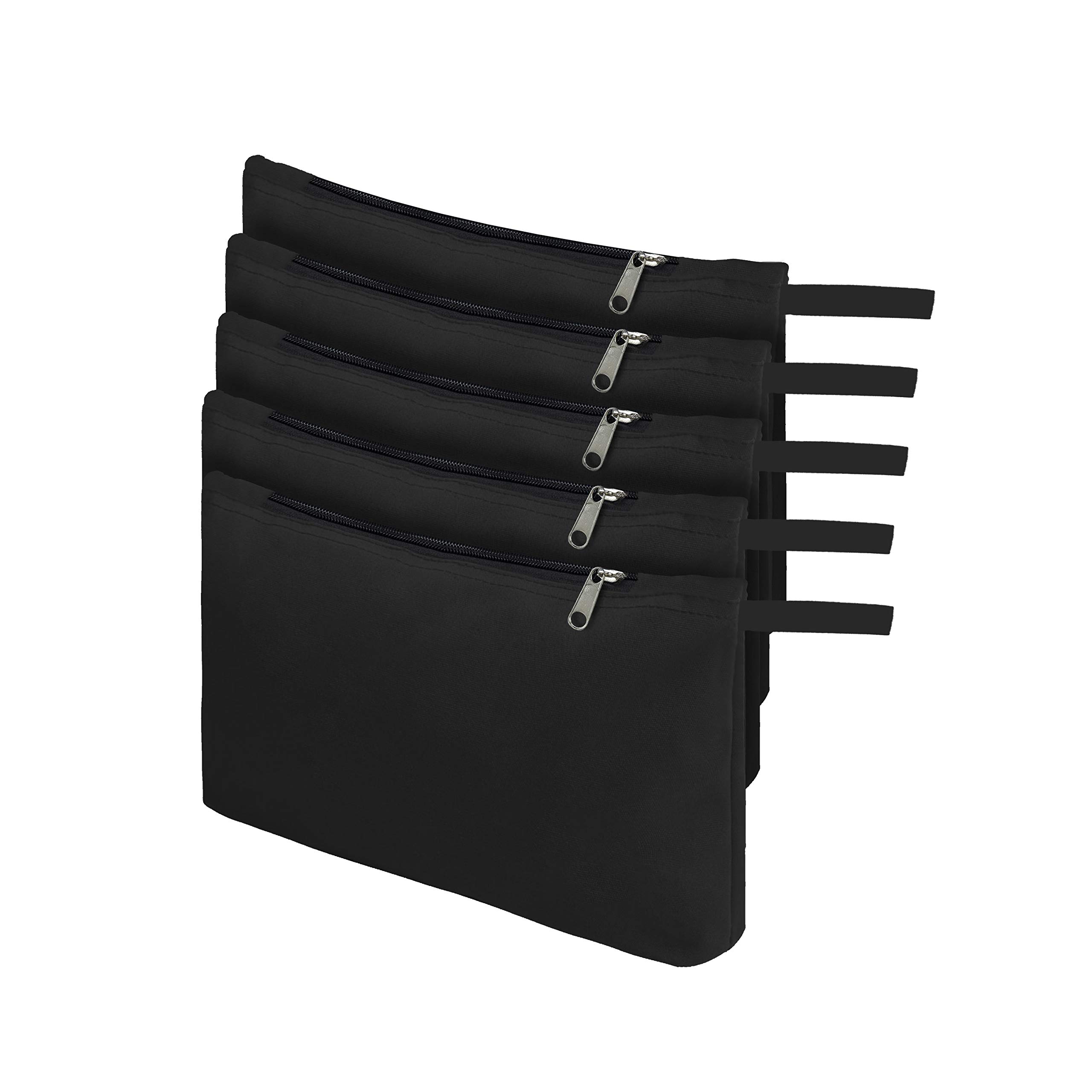 Heavy Duty Waterproof Tool Bag - 12 Oz Multipurpose Zippered Pouch for Tools & Bank Deposits (5-Pack, Black) - Ideal for Construction, Electricians & Outdoor Work