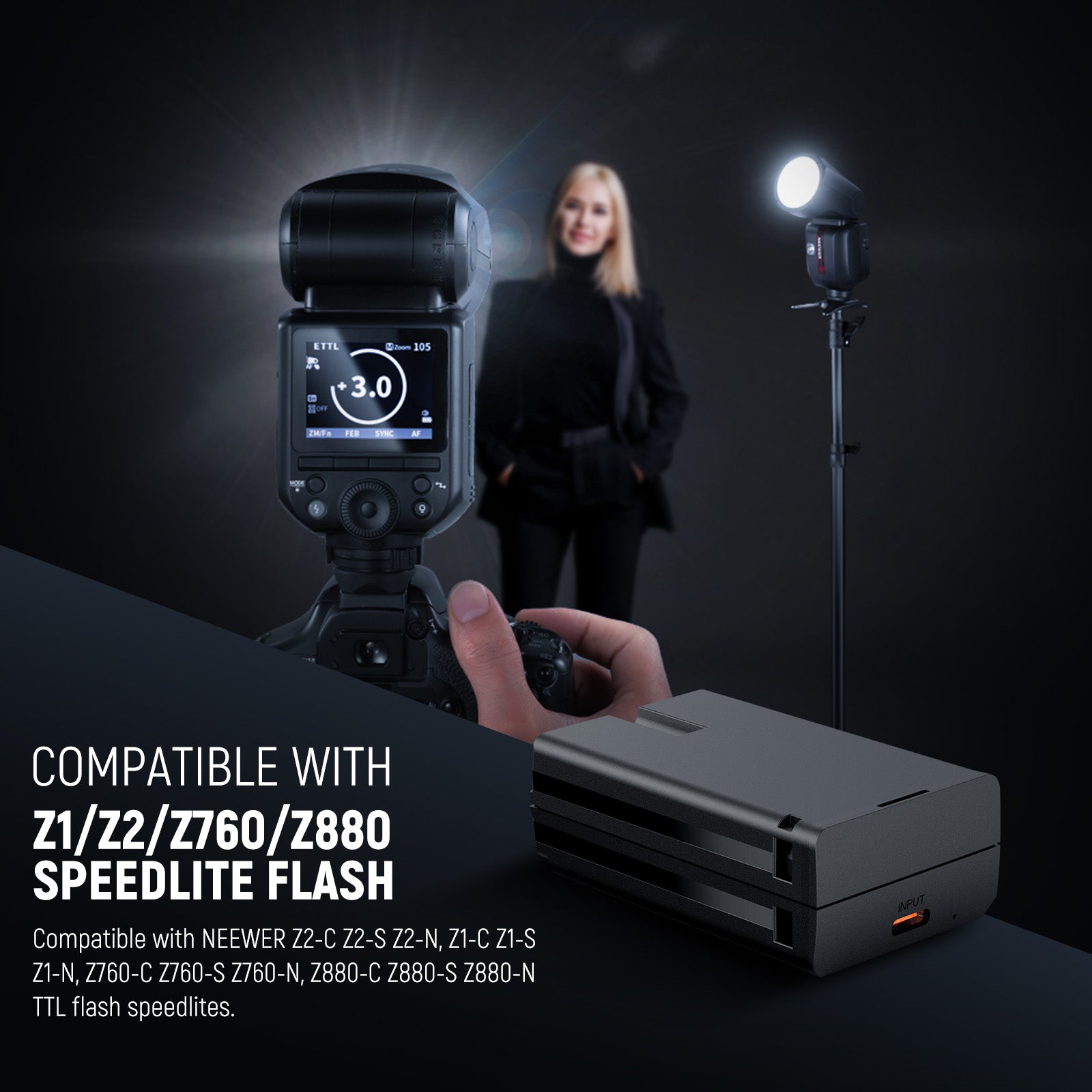 NEEWER NB Z1 PRO 7.2V 3000mAh Lithium-ion Replacement Battery for Canon/Nikon/Sony DSLR Camera Flash Speedlite - Perfect for Wedding Photography & Studio Lighting
