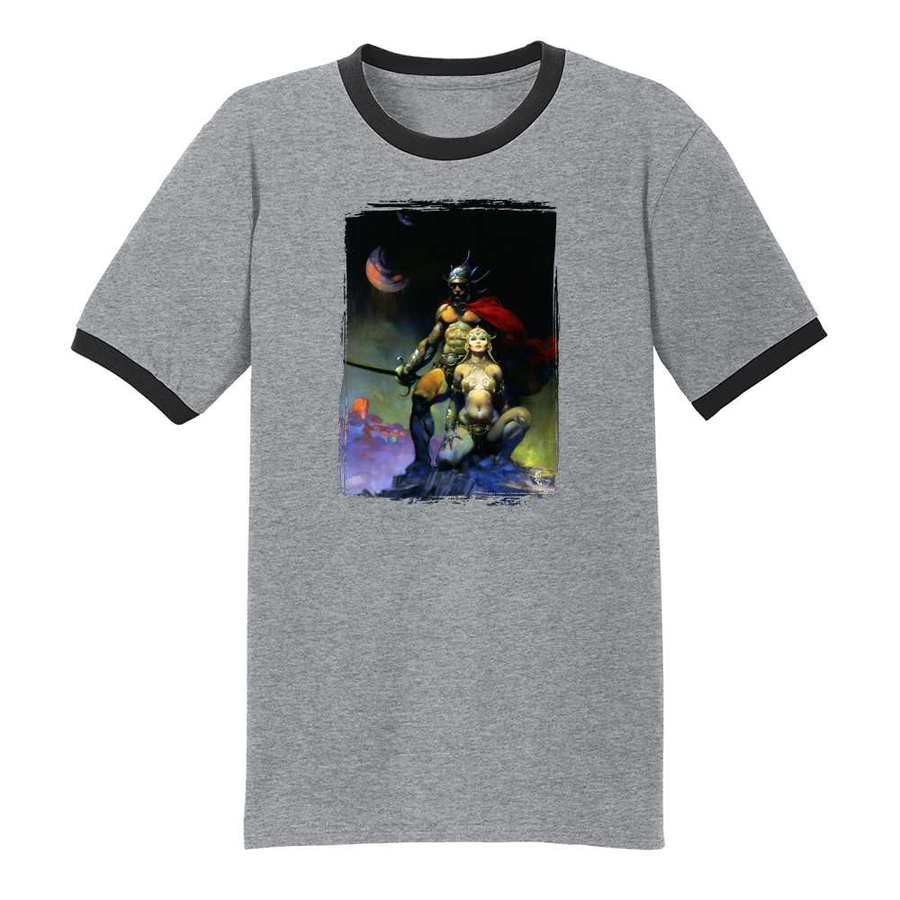 Frank Frazetta Swords of Mars Art Graphic T-Shirt for Men | Pop Threads Vintage Sci-Fi Tee | Perfect for Comic Con, Cosplay & Fantasy Fans
