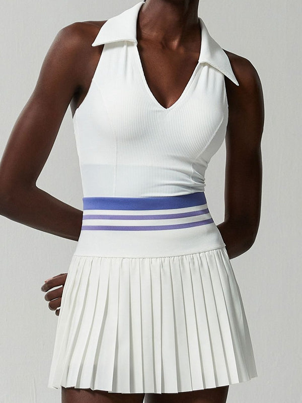 ZASUWA Women's 2-in-1 Tennis Skirt Set with V-Neck Collar & Pleated Design - Perfect for Tennis, Golf, Running & Casual Wear