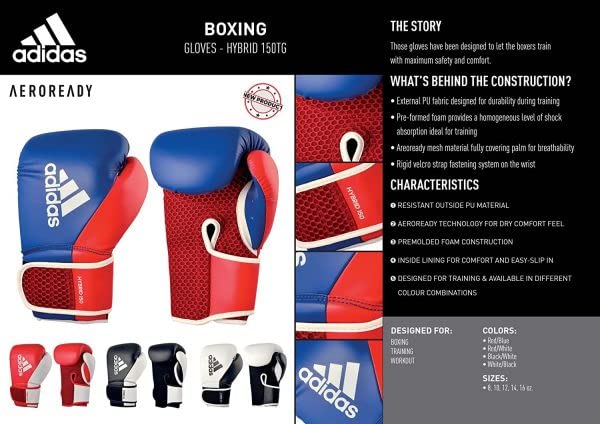 Adidas Heavy Bag Boxing Set with Hybrid 150 Gloves & Protective Inner Gloves - Home Gym Training Bundle for Boxing, Kickboxing & MMA - Red/Gold/White/Black - 10oz/12oz/16oz Gloves & 4ft/5ft Bags - Perfect for Home Workouts, Martial Arts Training & Fitness Routines