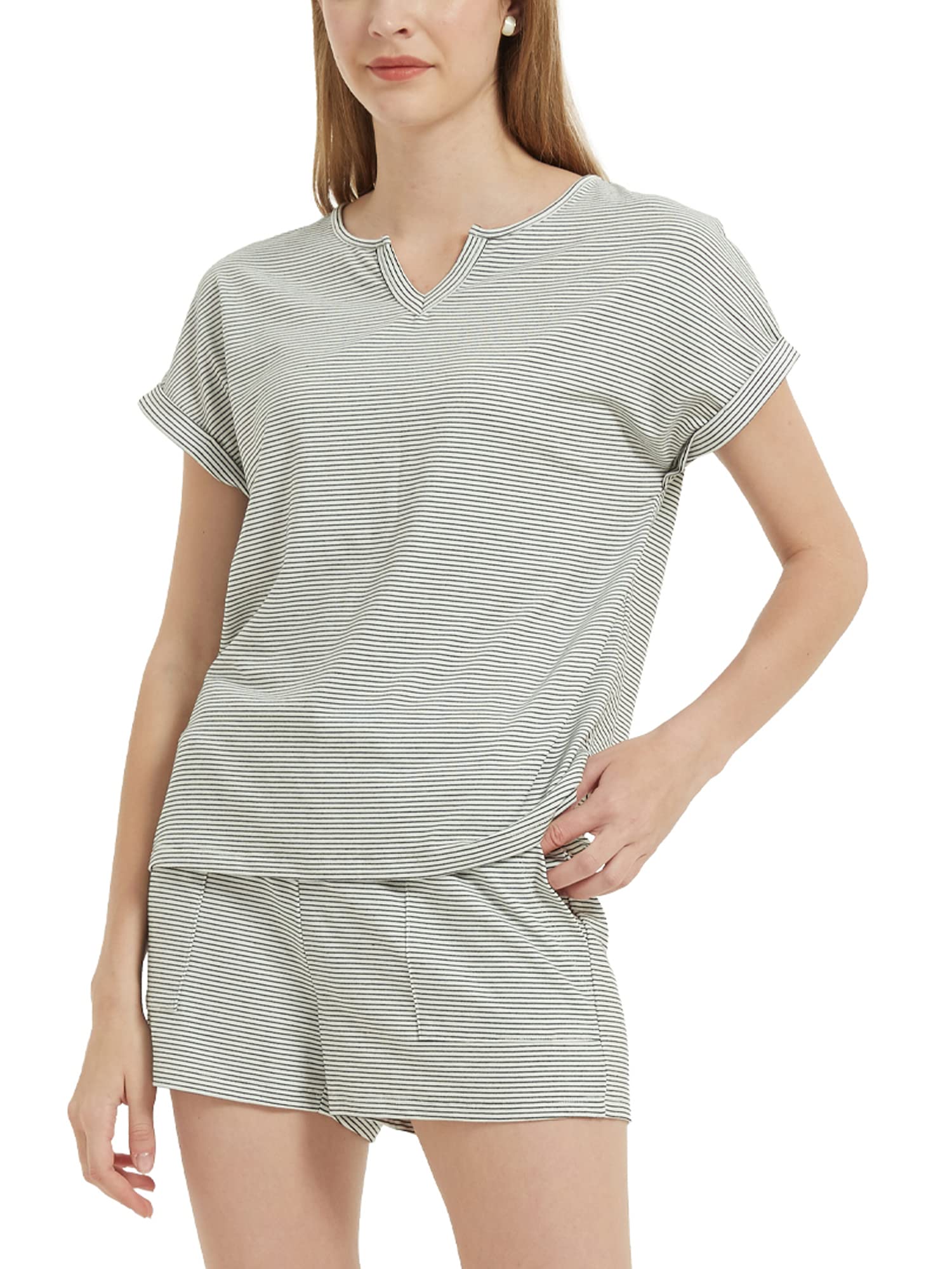 Women's Summer Pajama Set - Short Sleeve 2-Piece Tracksuit with Pockets for Lounge & Sleep