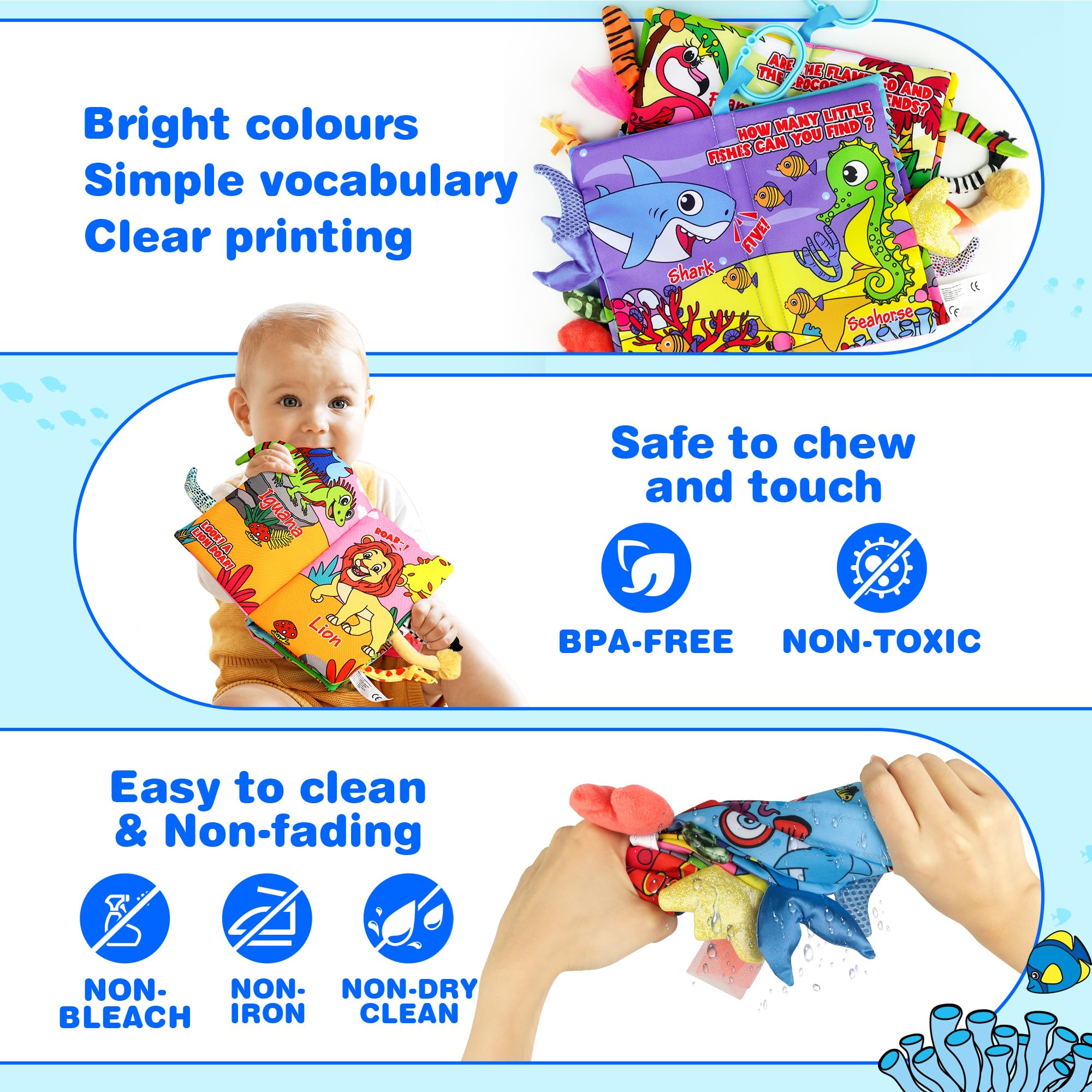 Vanmor Soft Baby Books for 0-18 Month Olds – 2PCS Crinkle Cloth Books with Forest & Ocean Animal Themes, Infant Sensory Toys for Tummy Time & Early Learning, Perfect Christmas Gift for Newborns & Toddlers | Great for Playtime, Developmental Milestones & Baby Shower Gifts
