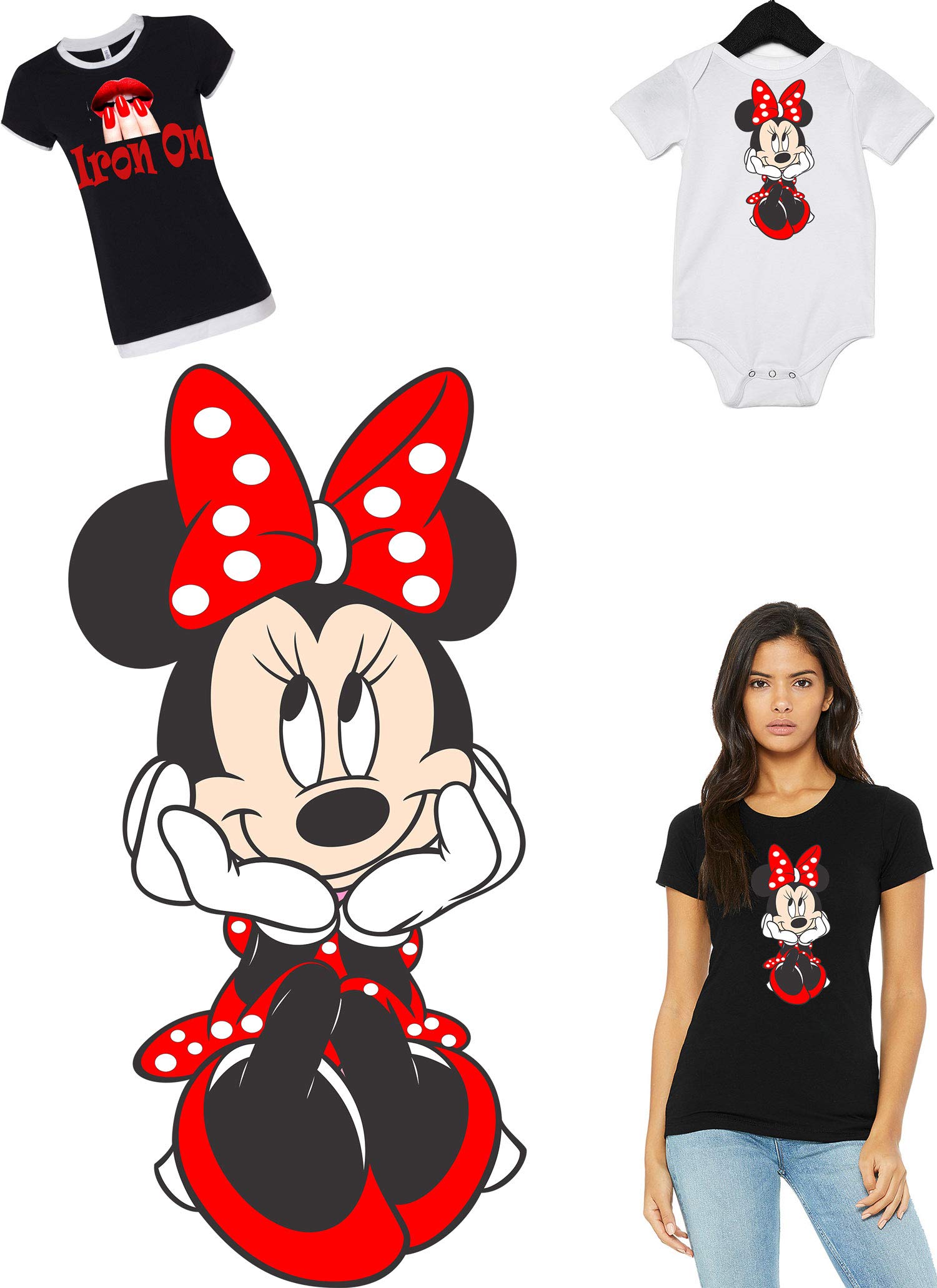 Minnie Mouse Iron on Heat Transfer Patch - Red Dress Design - 3 Inch DIY Sewing Applique for Kids Clothes, T-Shirts, Bags - Perfect for Costumes, School Projects & DIY Crafts
