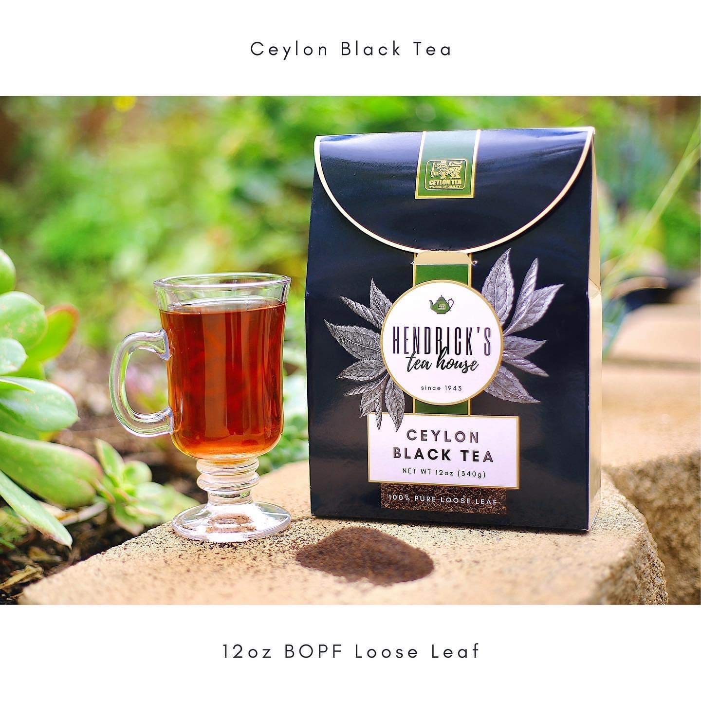Hendrick's Tea House Premium Ceylon Black Tea 12 oz - BOPF Loose Leaf Blend for Rich Flavor | Perfect for Afternoon Tea, Iced Tea & Gifts