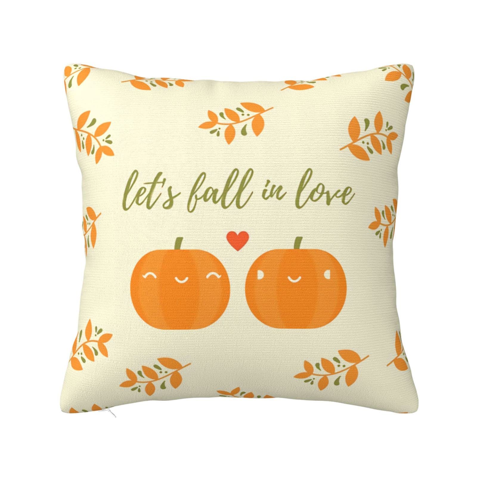 Autumn Pumpkin Orange Maple Leaves Throw Pillow Covers 18x18 Inch - Farmhouse Fall Decor for Couch, Sofa & Living Room - Cozy Seasonal Home Accent