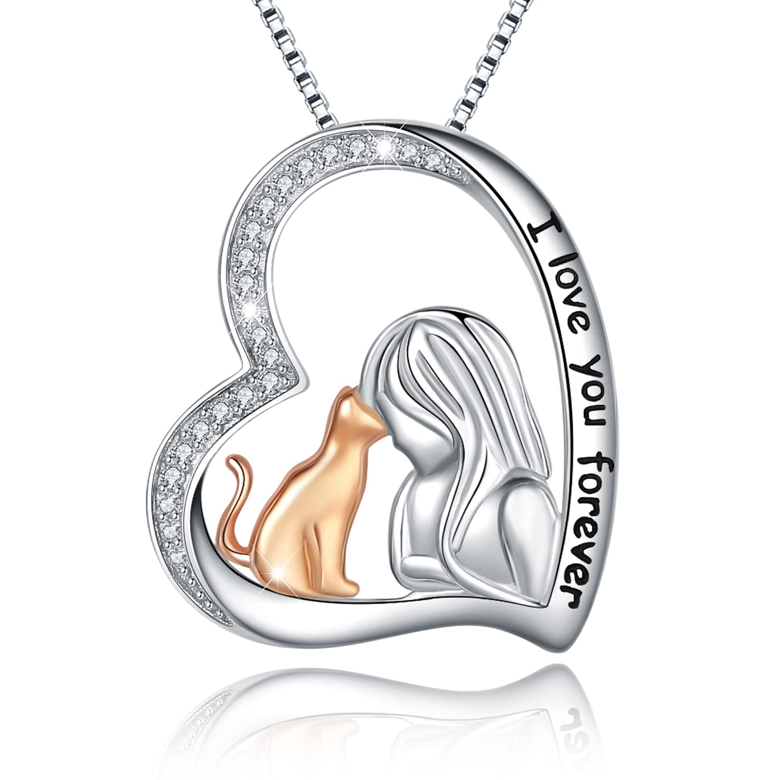 925 Sterling Silver Cute Cat & Dog Pendant Necklace for Women - Dainty Pet Jewelry Gift for Daughter, Girlfriend, Wife - Perfect Birthday, Anniversary & Valentine's Day Present for Animal Lovers