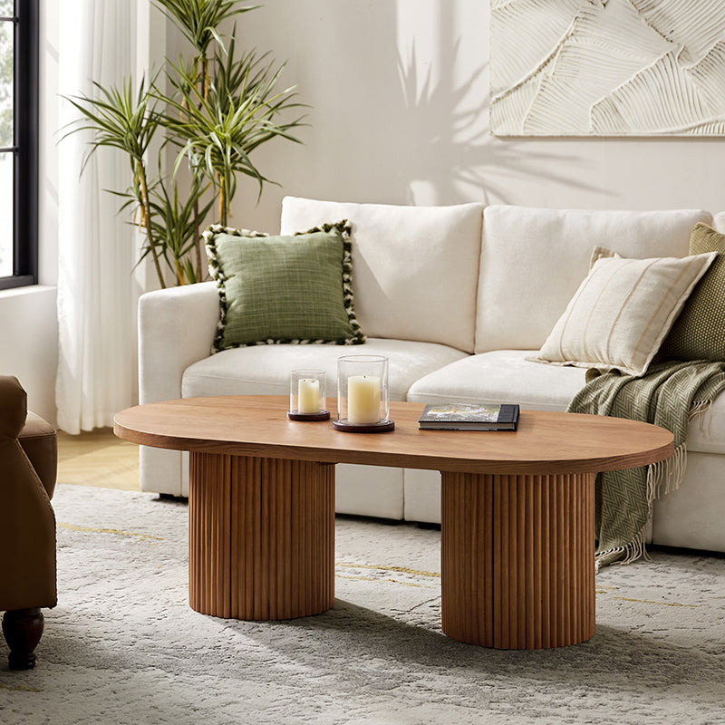 Laurenzo Adjustable Solid Wood Oval Coffee Table with Convertible Nesting Design - Modern Living Room Furniture for Small Spaces & Home Decor
