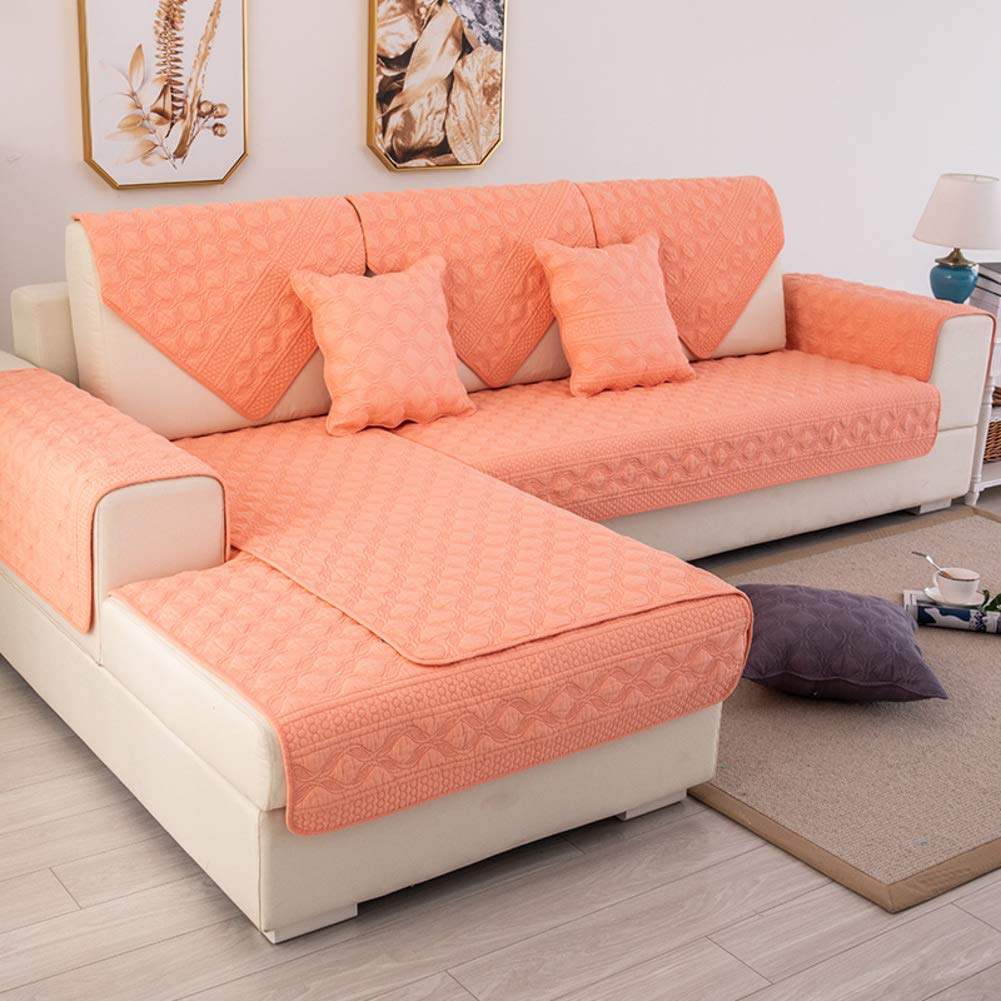 Embroidery Cotton Quilted Furniture Protectors - Anti-Slip Sofa Covers for Sectional, Loveseat, Recliner & Chair (43x94inch/110x240cm) - Washable Solid Sofa Towel Covers for Living Room & Home Decor