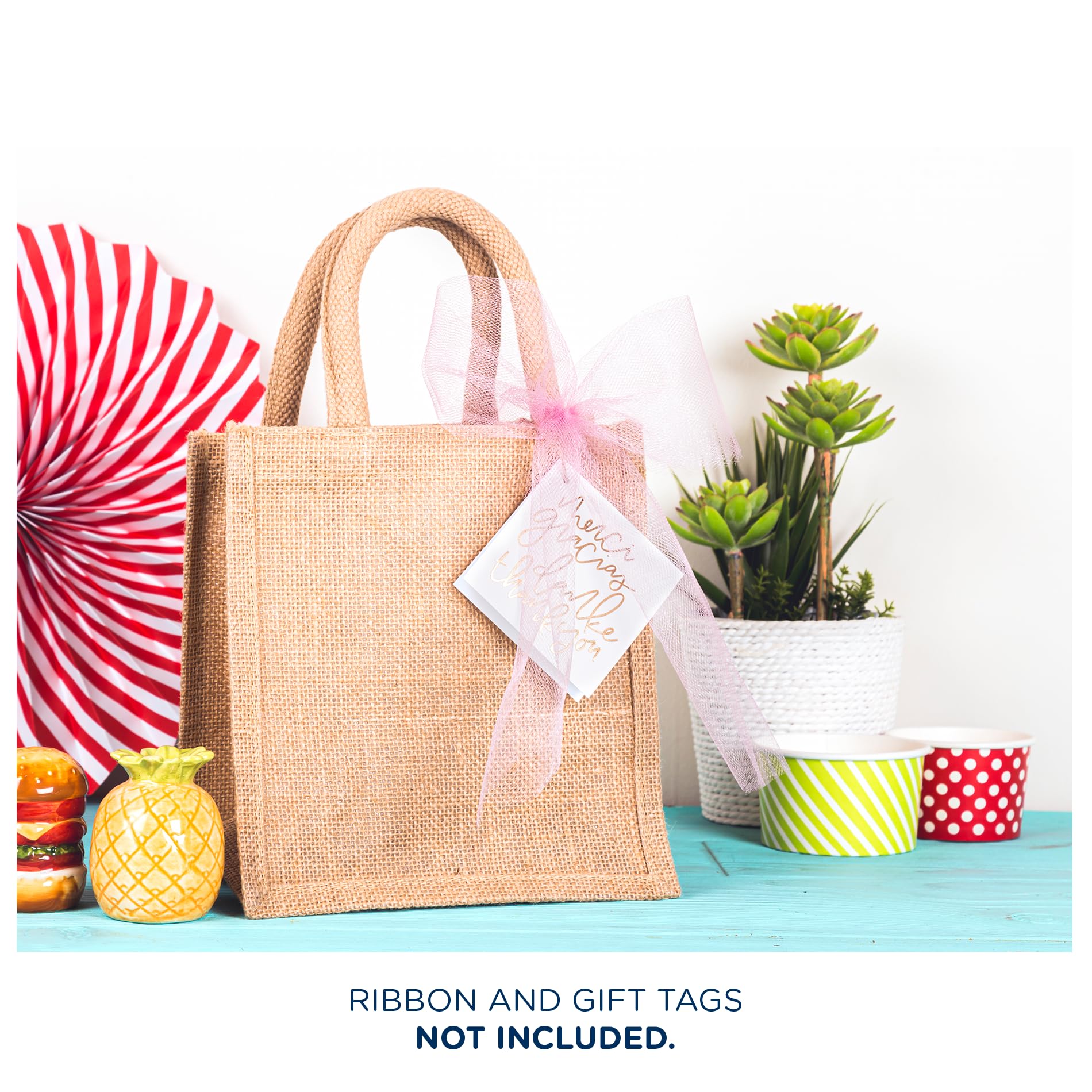 50 Small Jute Burlap Gift Bags with Handles - 8