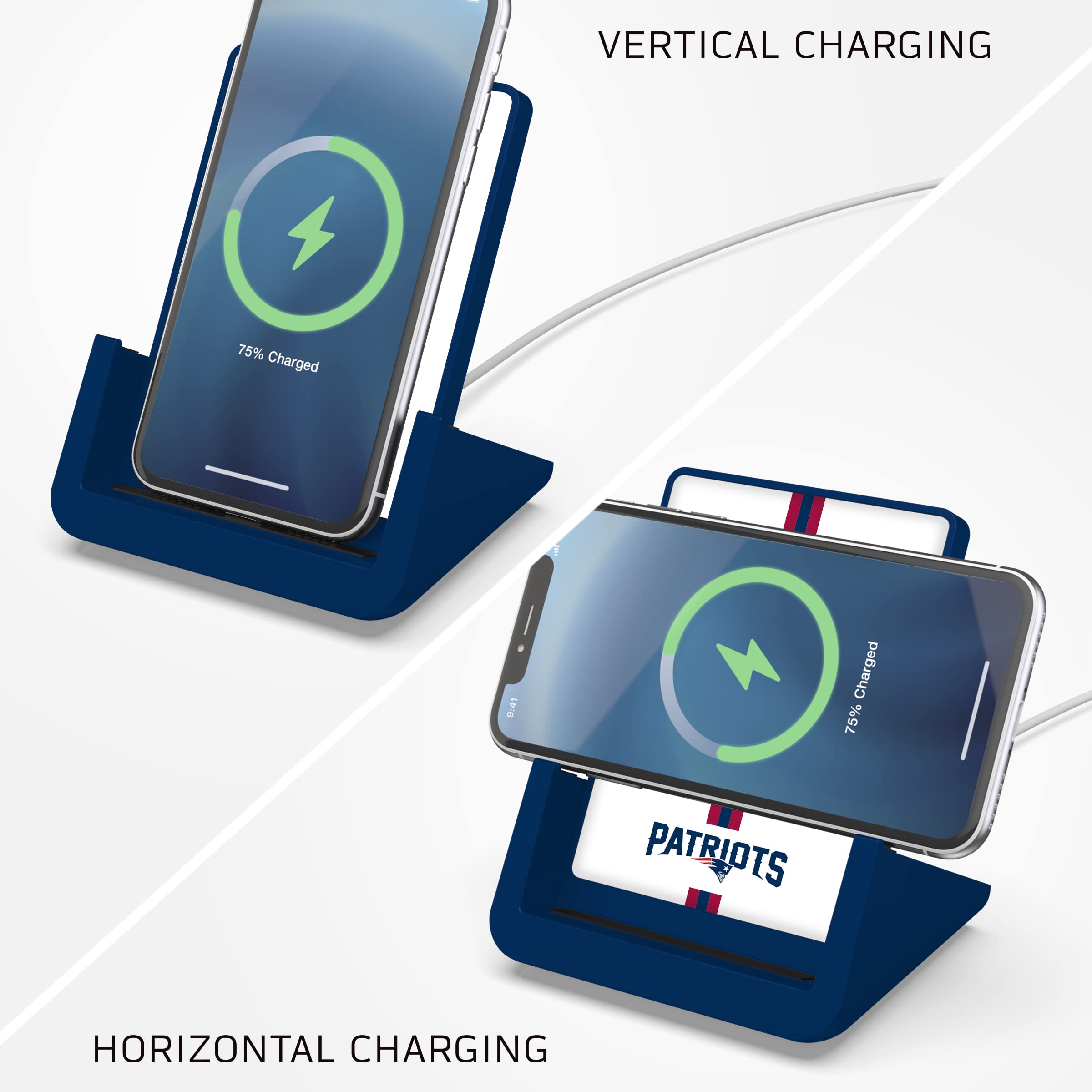 SOAR NFL New England Patriots Wireless Charging Stand V.4 - Fast Qi-Certified Phone Charger for iPhone & Android - Perfect for Home, Office & Game Day Decor