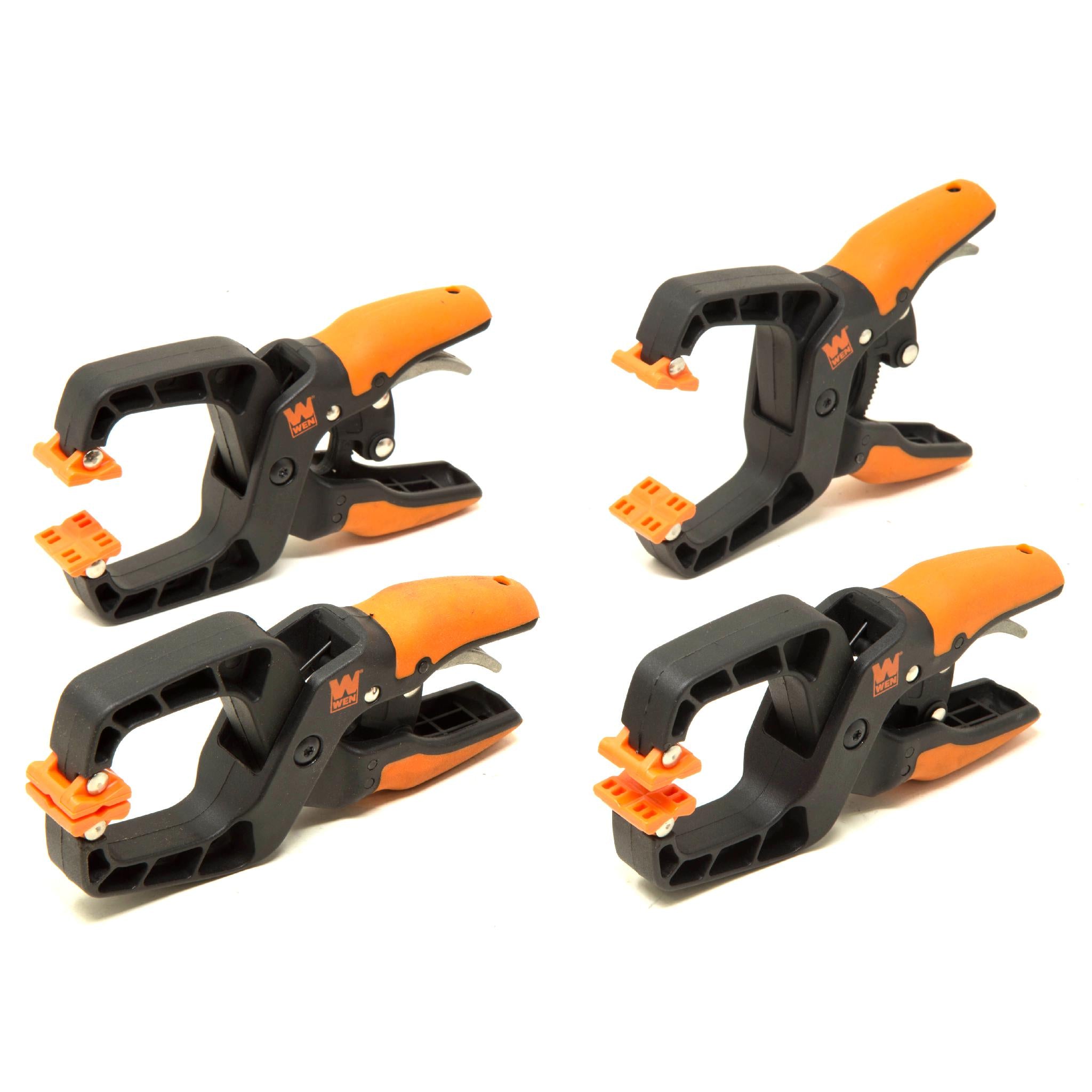 WEN CLH151 Quick Release Ratcheting Hand Clamps - 4 Pack with 1.5 Inch Jaw Opening & Throat - Heavy Duty Woodworking & DIY Clamps for Carpentry, Metalworking, and Craft Projects
