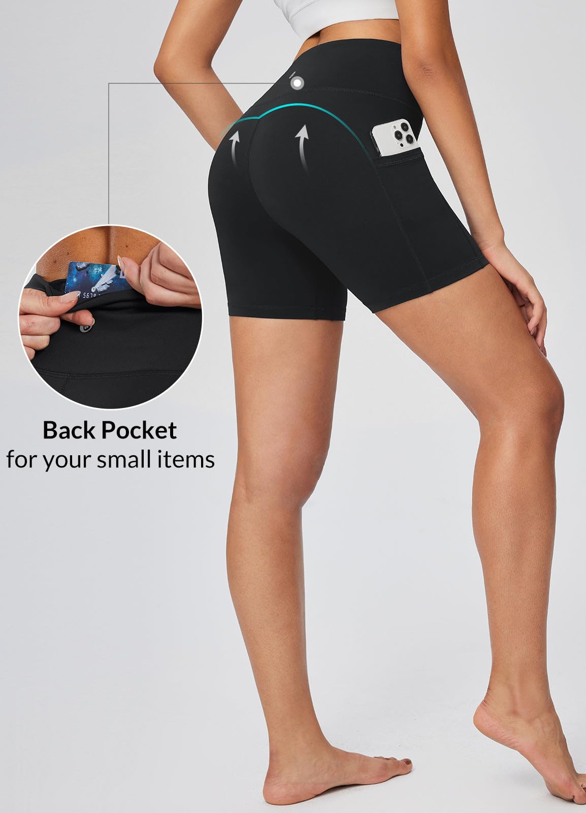 Baleaf Women's High Waist Workout Shorts - Light Compression Yoga Spandex Volleyball Biker Shorts with 3 Pockets for Running, Gym & Active Lifestyle