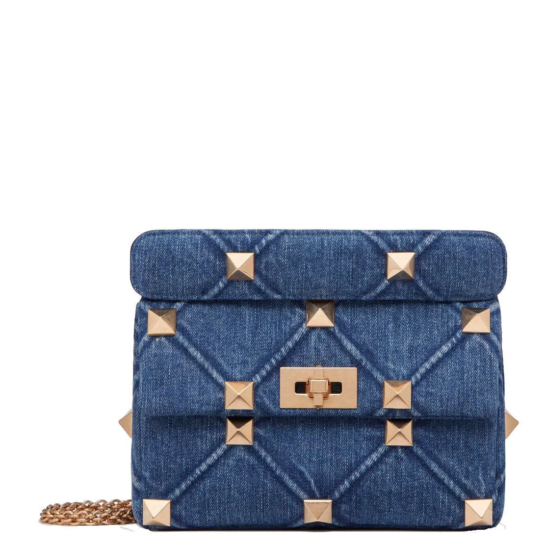 Roman Stud Grained Medium Denim Crossbody Bag - Stylish Women's Handbag for Casual Outings, Shopping & Travel Accessories