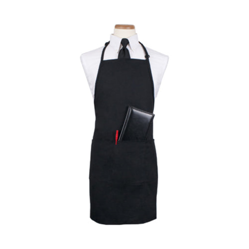 Culinary Essentials 859393 4-Pocket Extra Long Bib Apron - Black - Professional Chef & Kitchen Apron for Cooking, Grilling & Baking