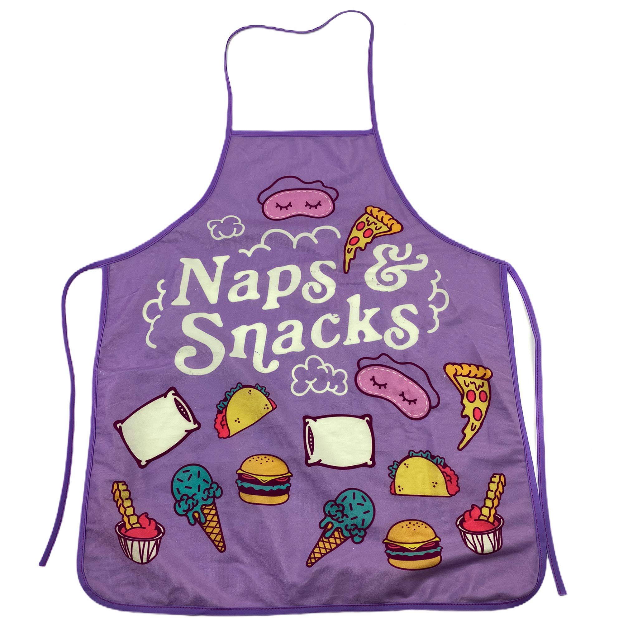 Funny Comfort Food & Sleeping Graphic Novelty Kitchen Apron - Perfect for Cooking, Baking, and Relaxing at Home